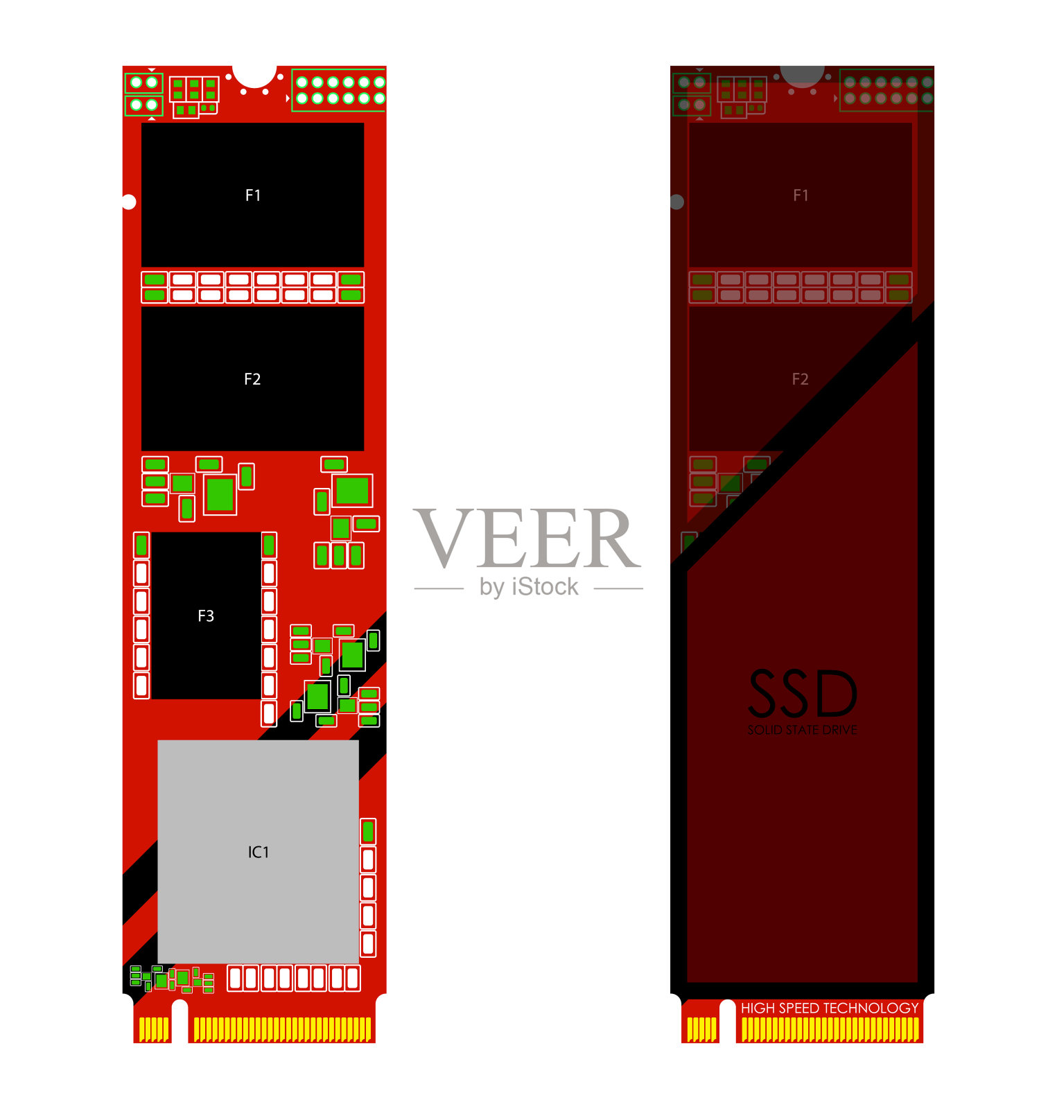 M2 PCI高速ssd硬盘，红黑颜色。白色上的孤立向量插画图片素材