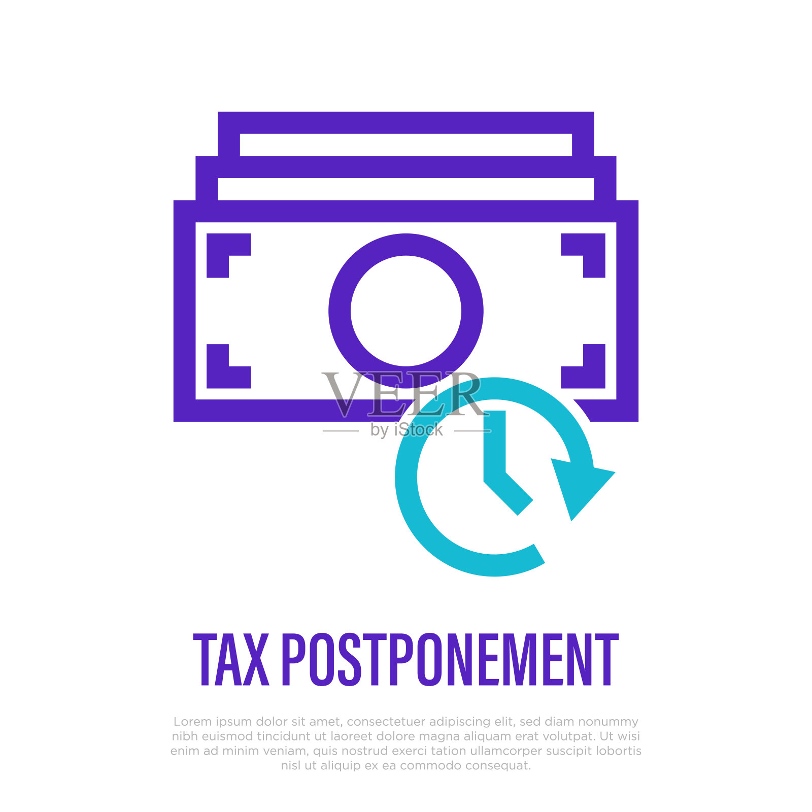 税务延期:延期发薪日细线图标。纸币与计时器。金融危机矢量图。插画图片素材