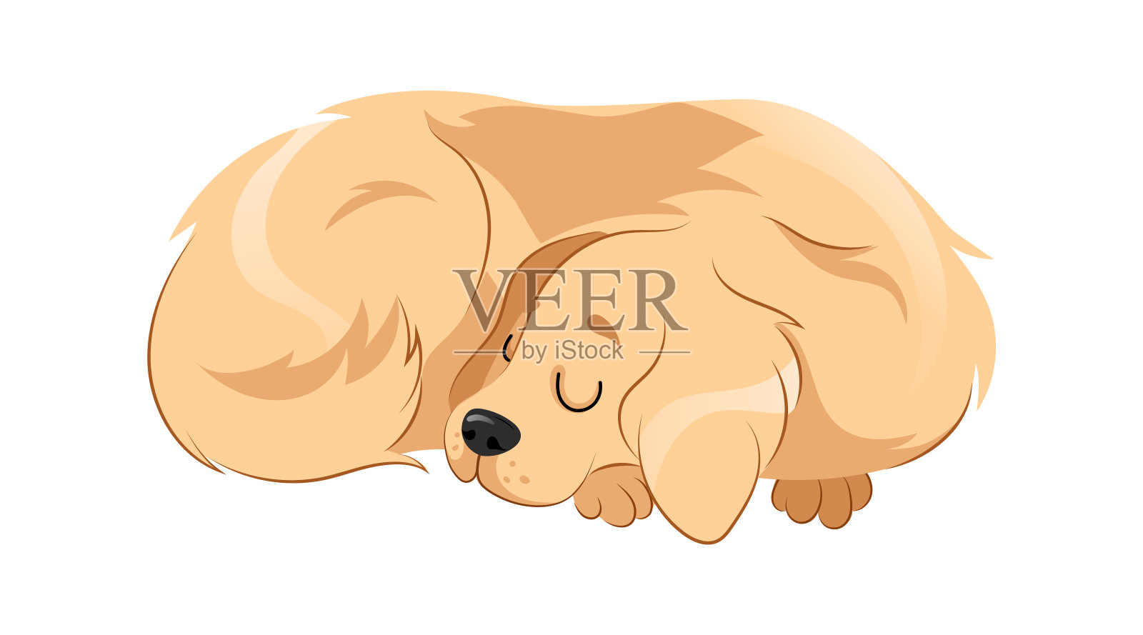 动物照顾和庇护所的概念。漂亮的狗狗把他的头放在爪子上睡觉。动物照顾，收养和支持。懒狗在家睡觉。卡通平的风格。矢量图设计元素图片