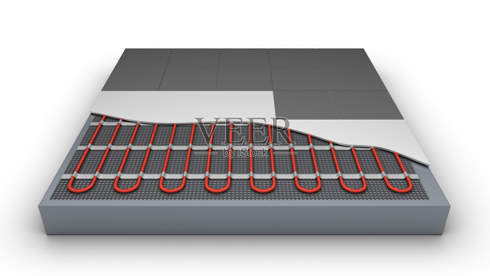 有电缆的地暖系统。3 d渲染。照片摄影图片