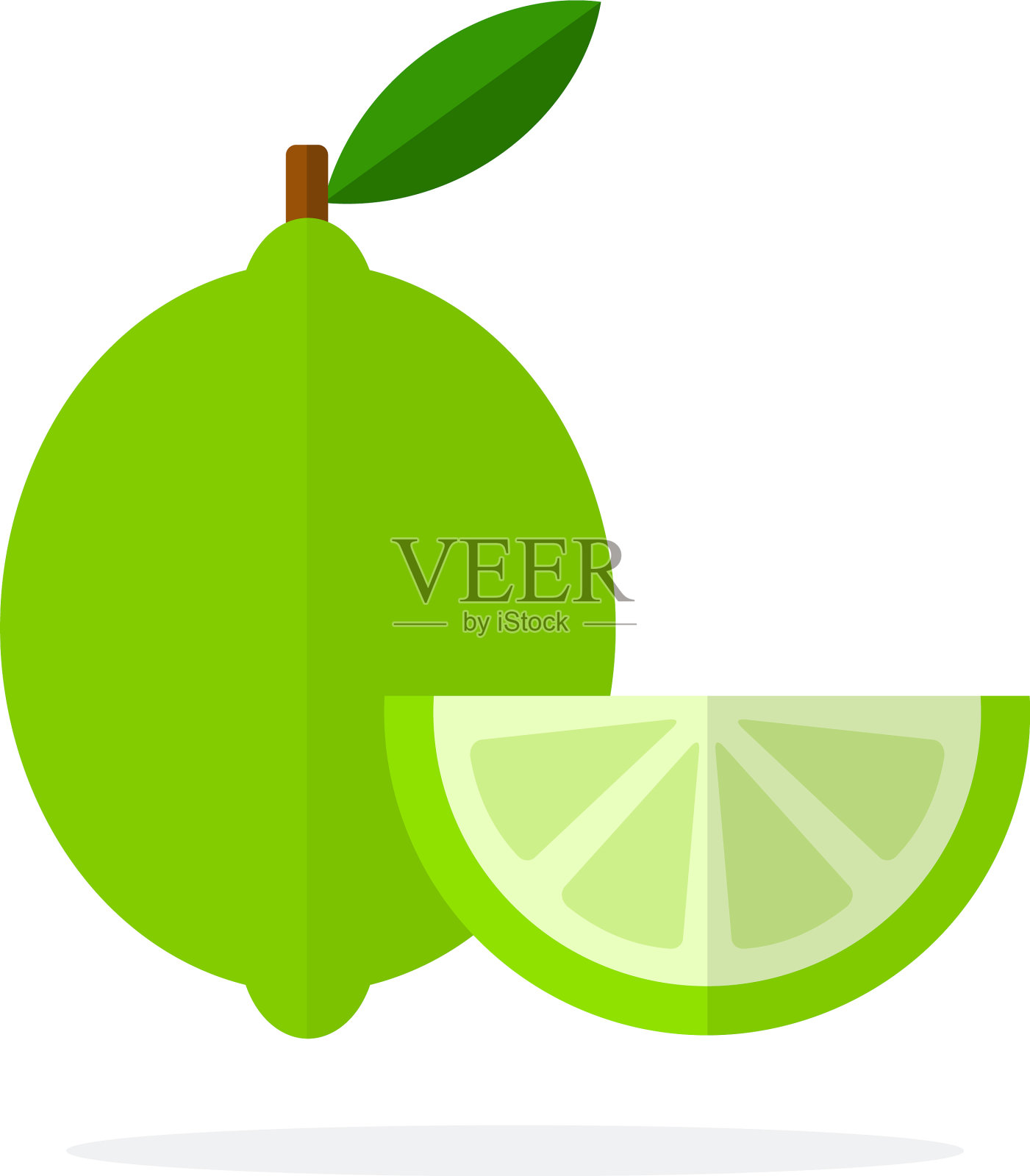 一个有叶子和一块扁柠檬的酸橙水果设计元素图片