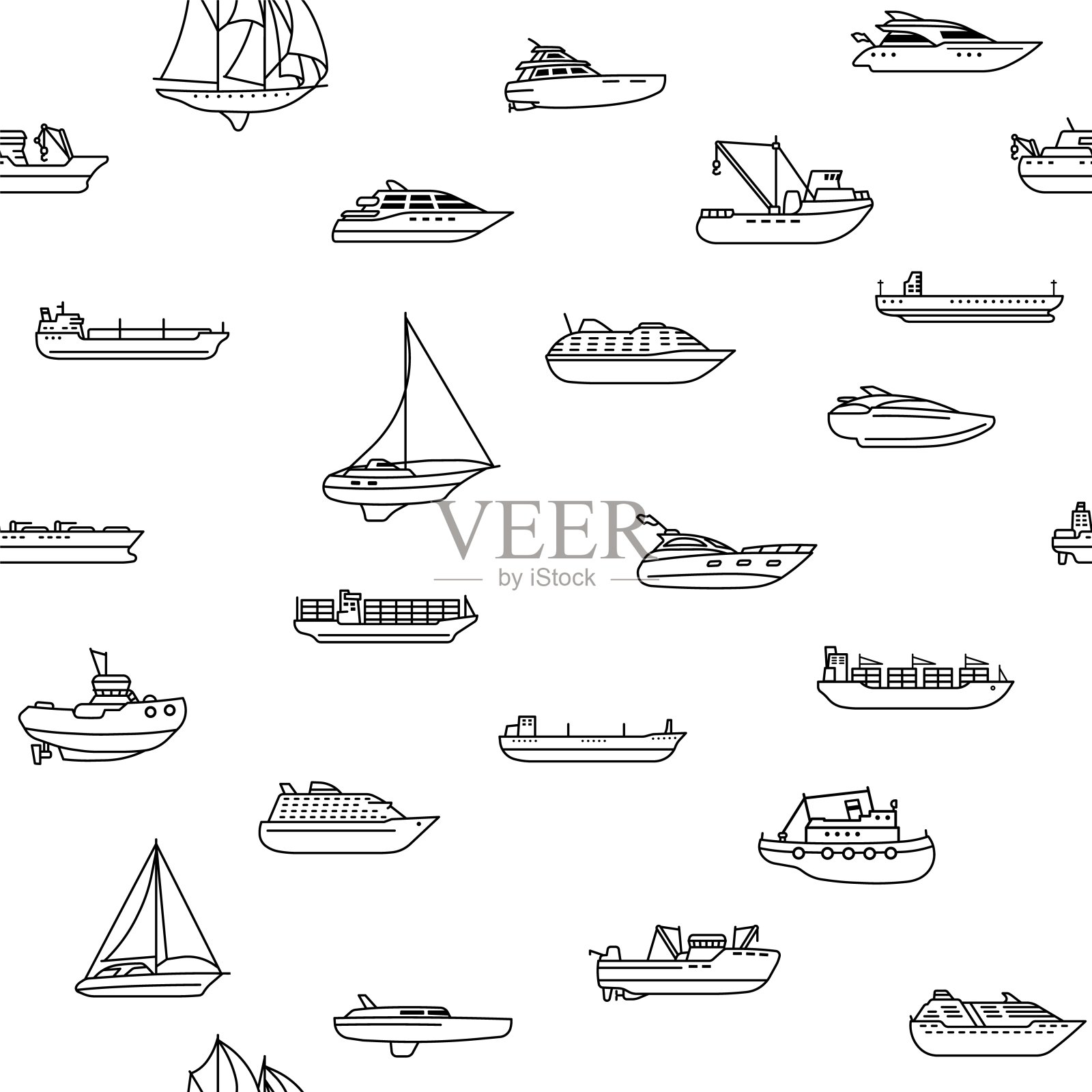 无缝模式的大型货物和油轮。无缝背景下的现代集装箱海船和油轮。插画图片素材