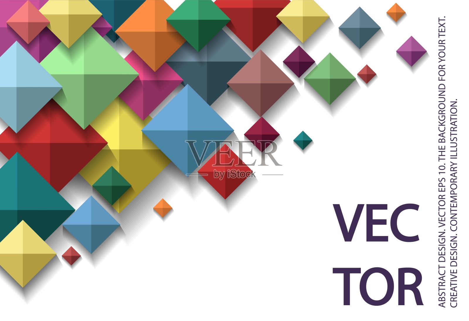 三维的，多色的钻石在一个明亮的背景。插画图片素材