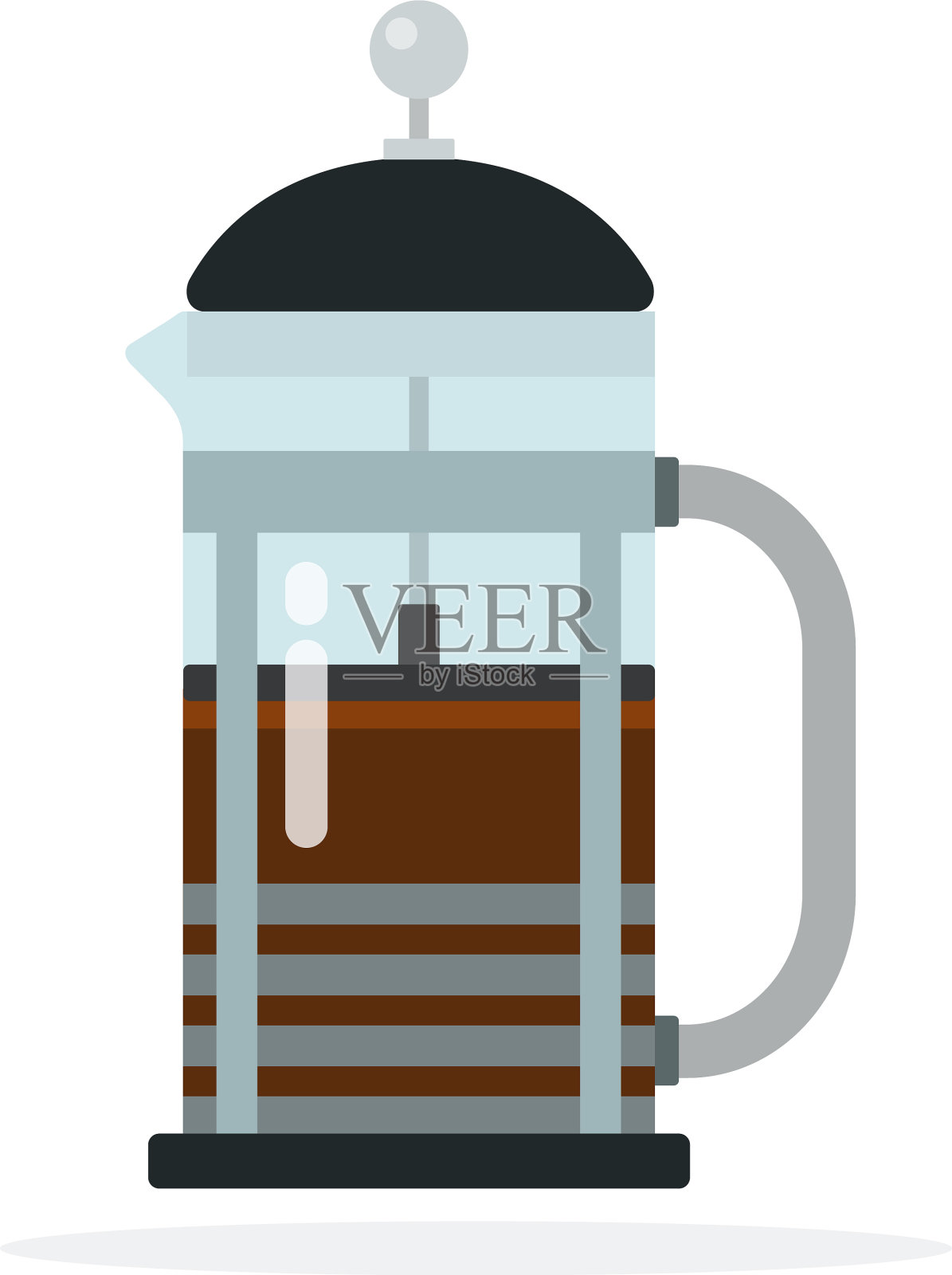法式压滤咖啡机扁平孤立设计元素图片