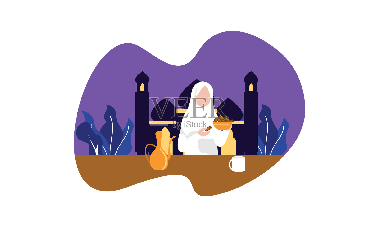 开斋宴会的美味菜单插画图片素材