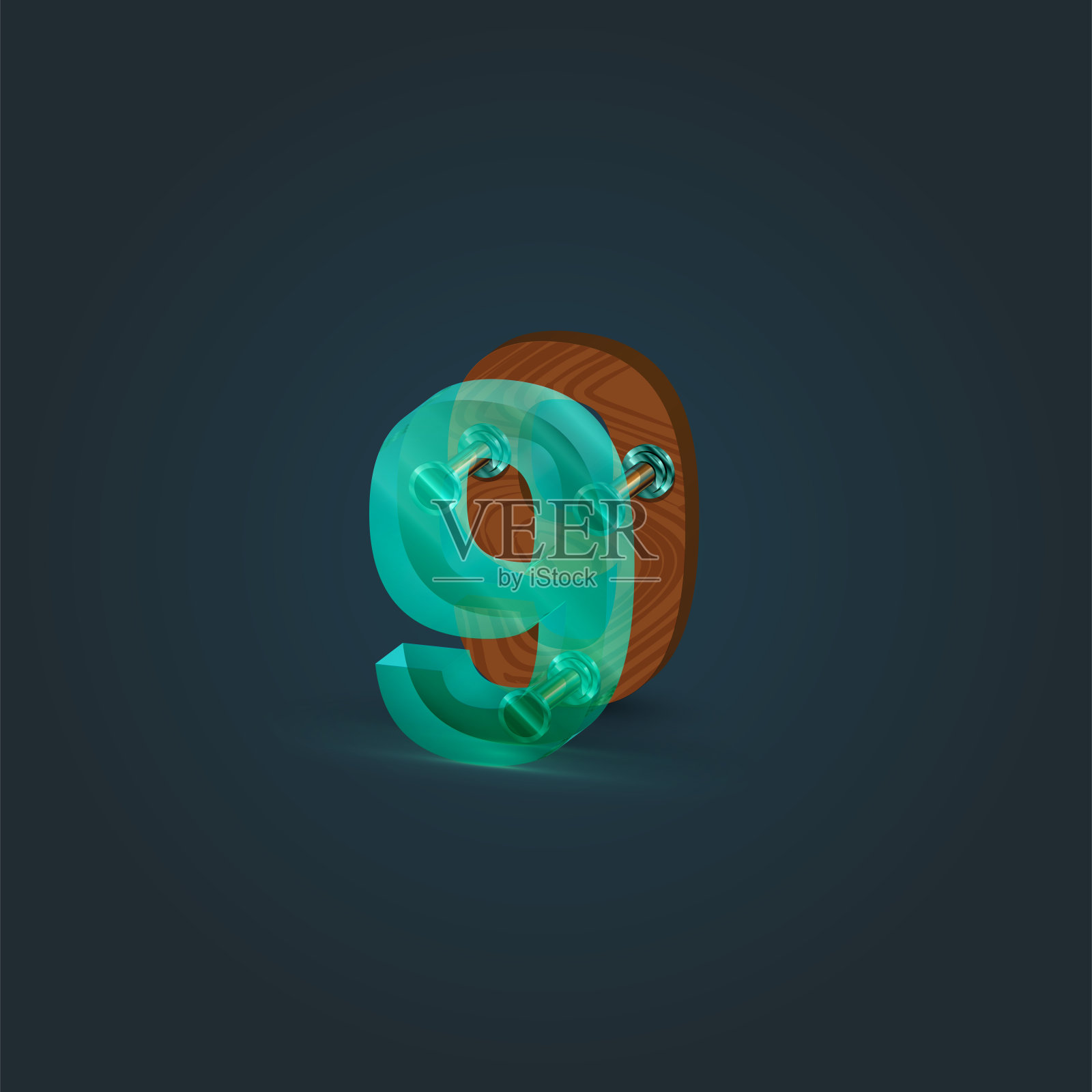 现实的木材和玻璃字符从排版，矢量插图插画图片素材