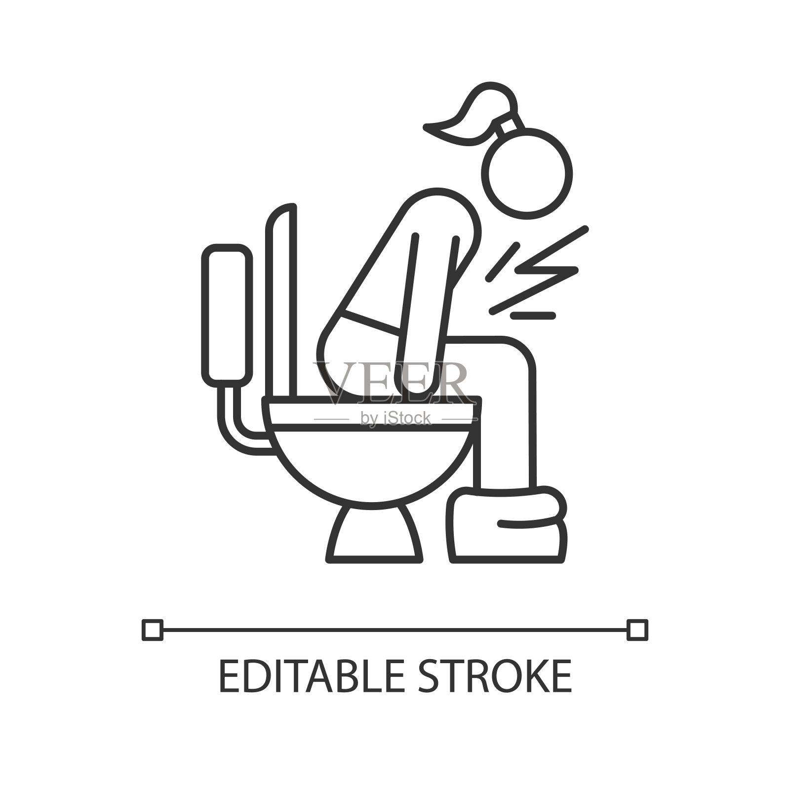 腹泻线性图标。消化道疾病。疾病和疾病。食物中毒。月经问题。细线说明。轮廓的象征。矢量孤立轮廓绘制。可编辑的中风插画图片素材