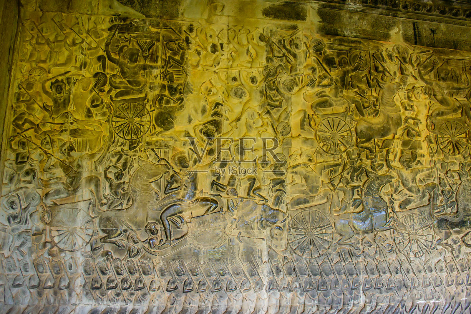 柬埔寨。吴哥窟。壁画。神的场景。照片摄影图片