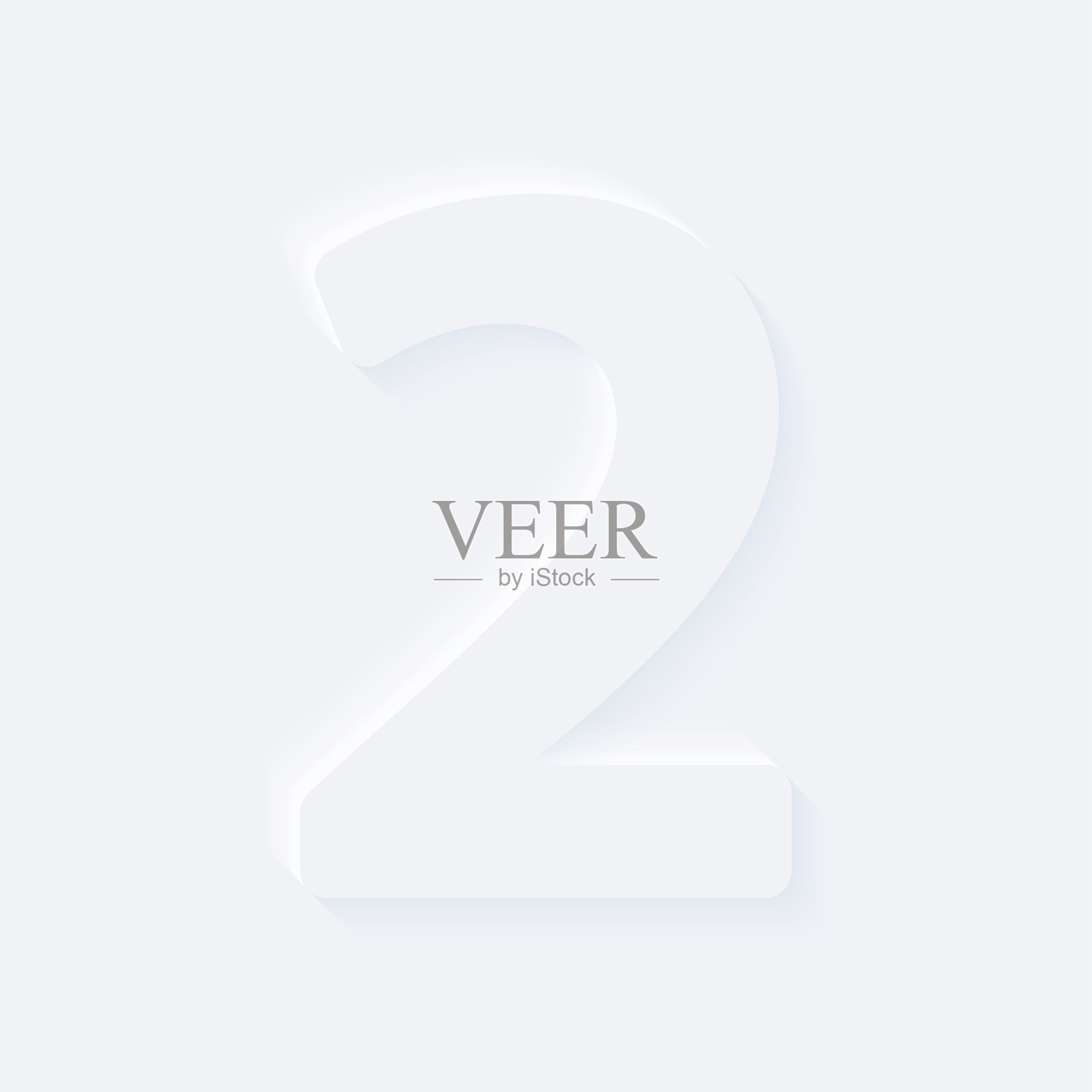 向量按钮字母的字母表数字2。亮白色渐变neumorphy效果字符类型图标。互联网灰色符号孤立的背景。插画图片素材