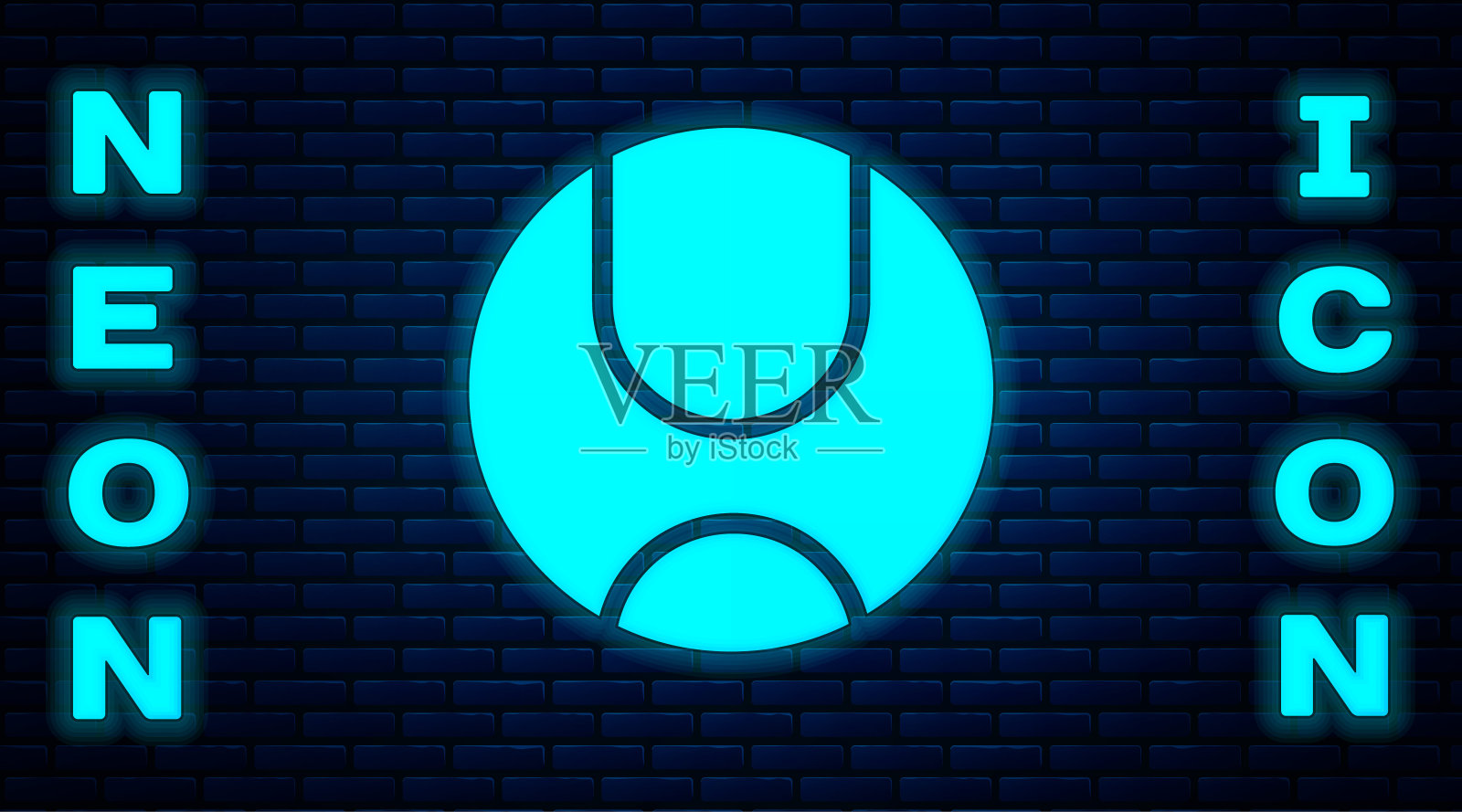 发光的霓虹灯网球图标孤立在砖墙的背景。运动设备。矢量图插画图片素材