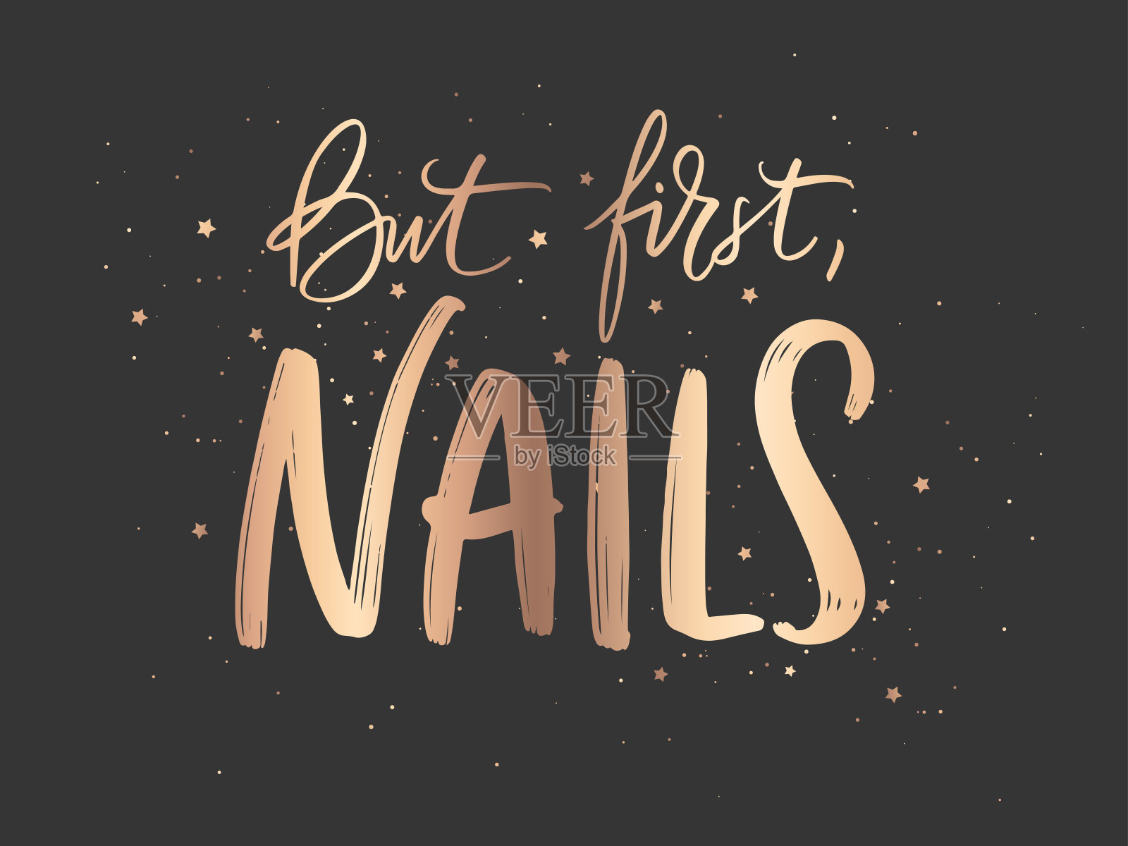 关于钉子的金色矢量手写字母。美甲工作室的灵感引用插画图片素材
