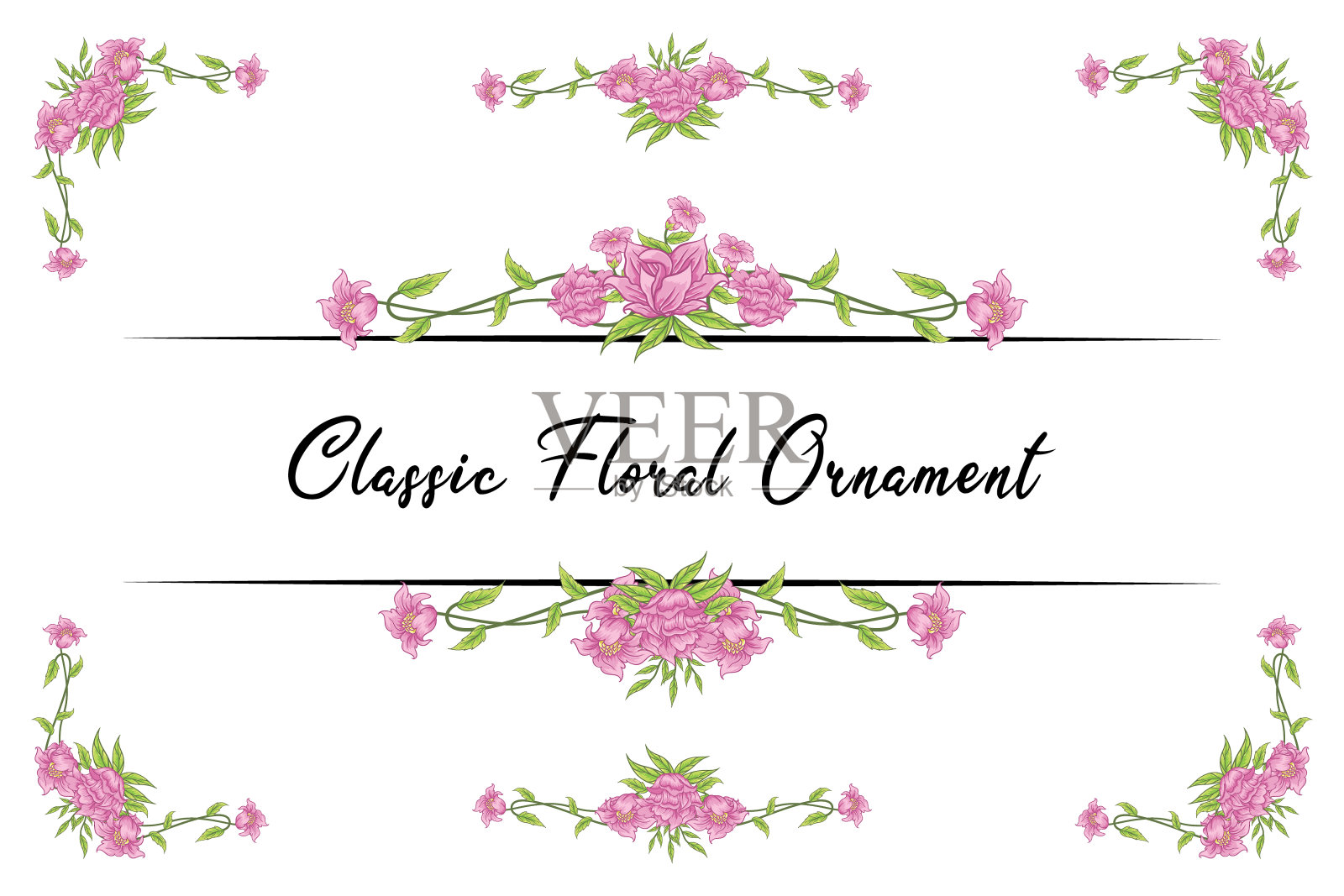 花卉复古手绘婚礼矢量装饰框架插画图片素材