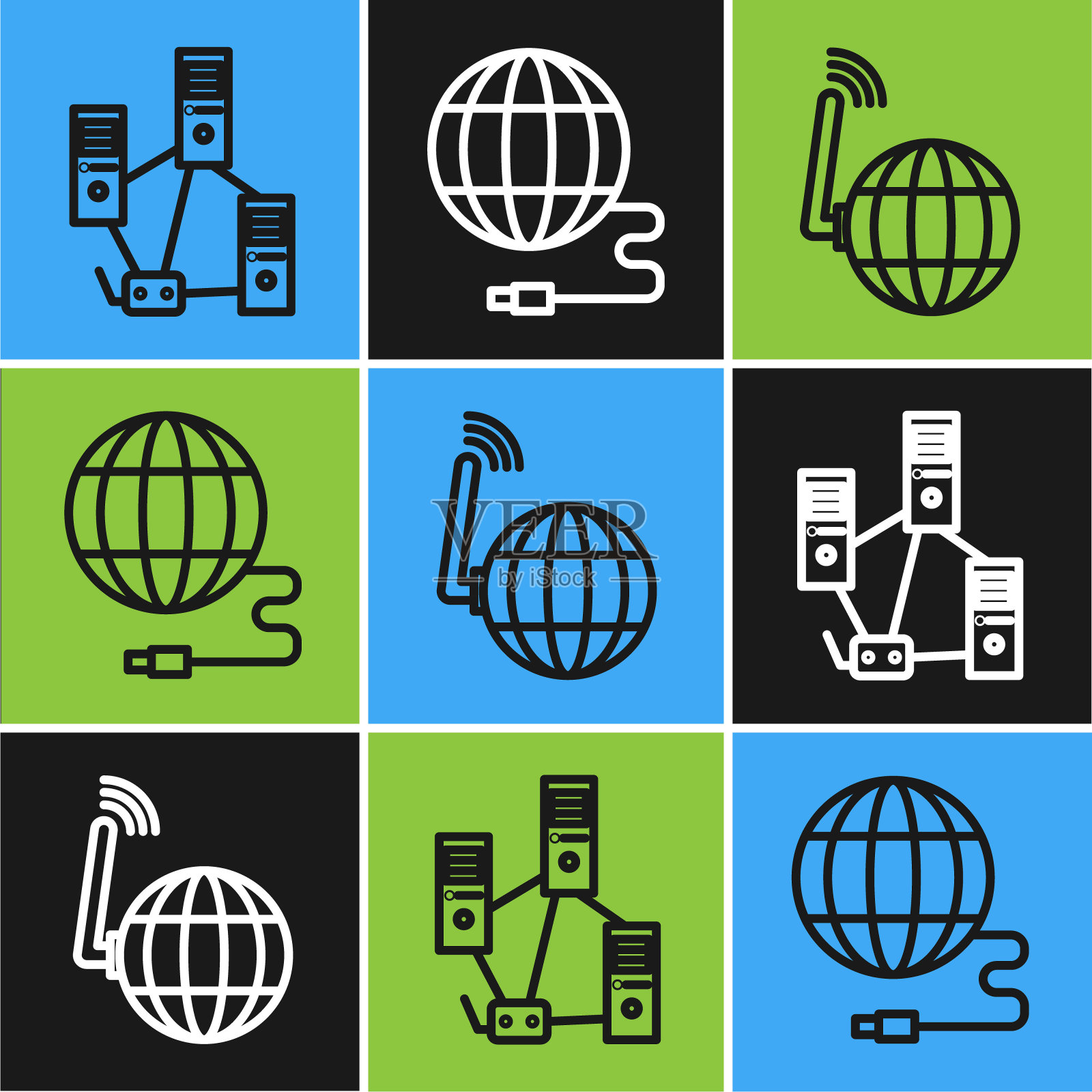 设置线计算机网络，社交网络和社交网络图标。向量插画图片素材