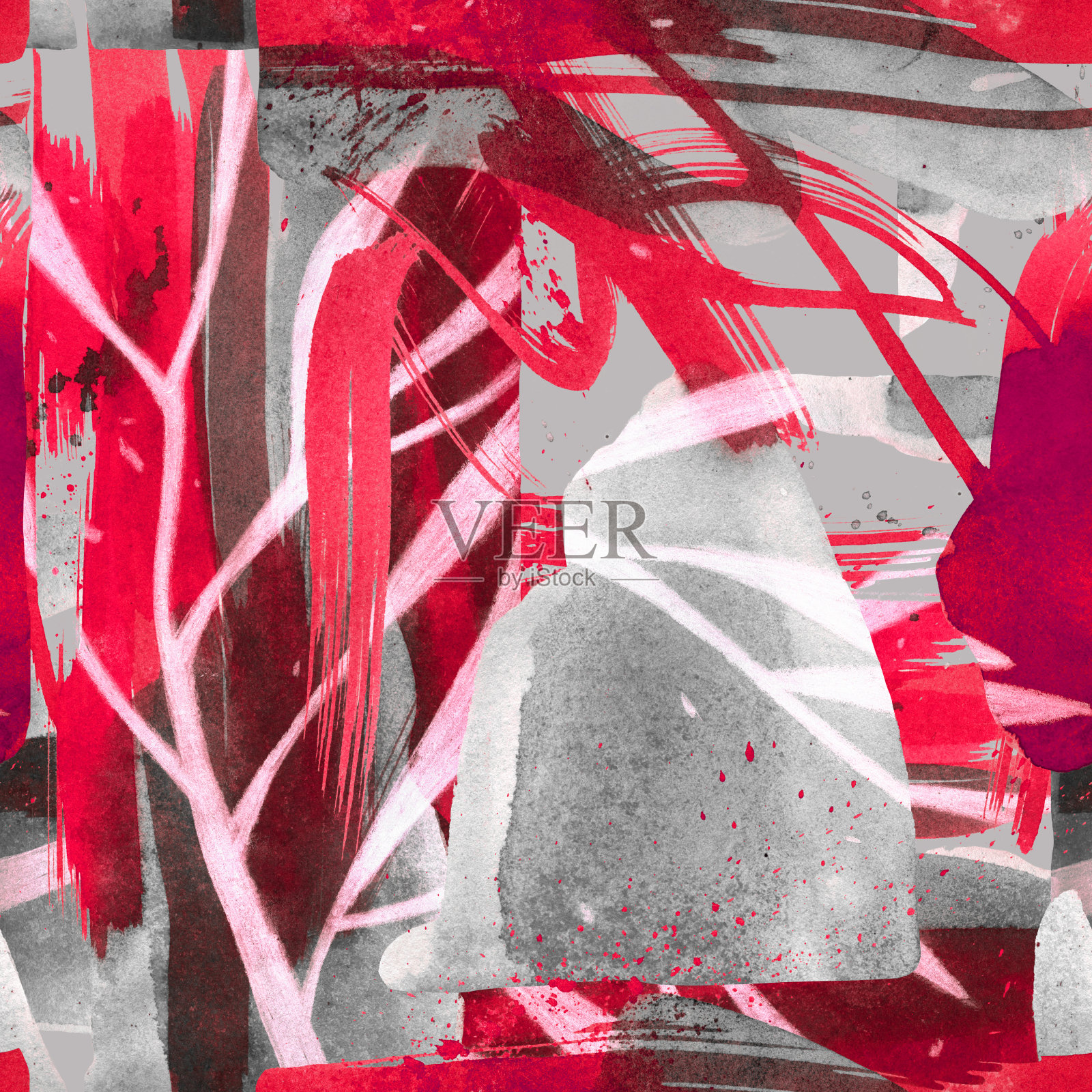 水彩无缝图案与抽象笔触形状。插画图片素材