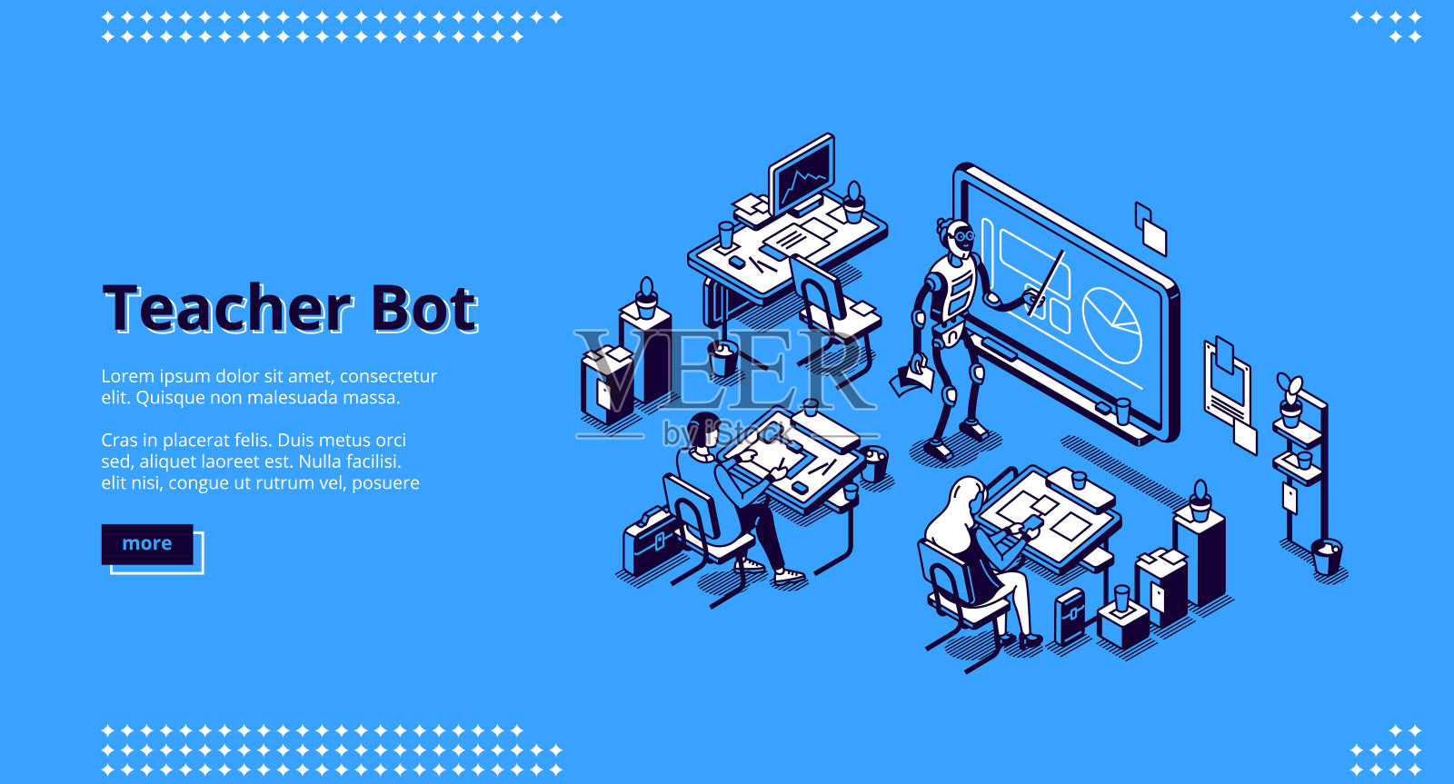 教师机器人等距登陆页面。Cyborg导师设计模板素材