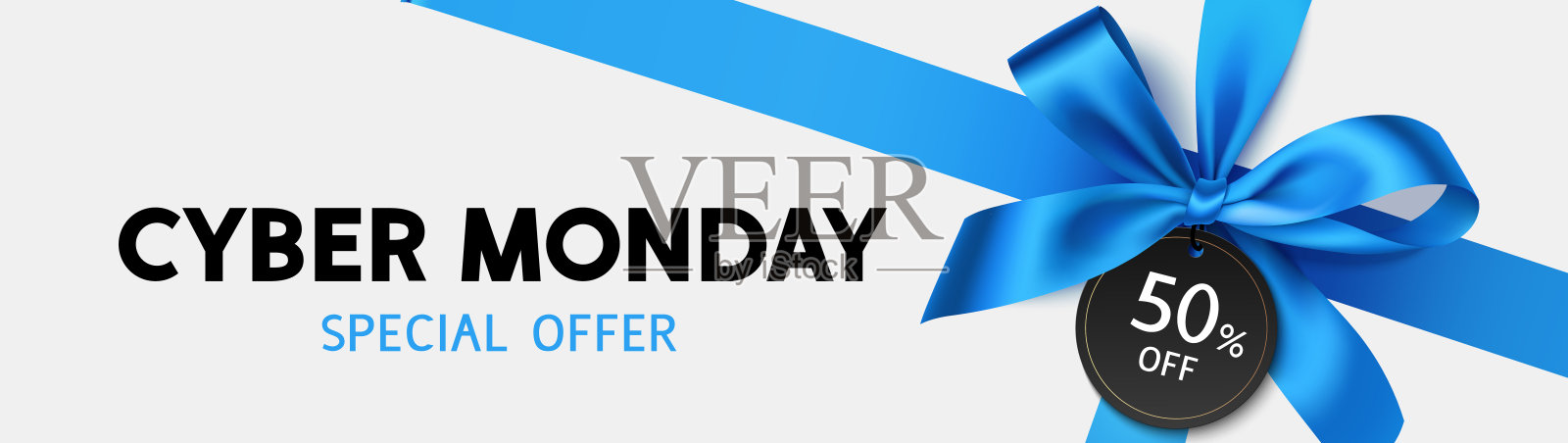 网络星期一销售设计模板。装饰蓝色蝴蝶结与价格标签。插画图片素材