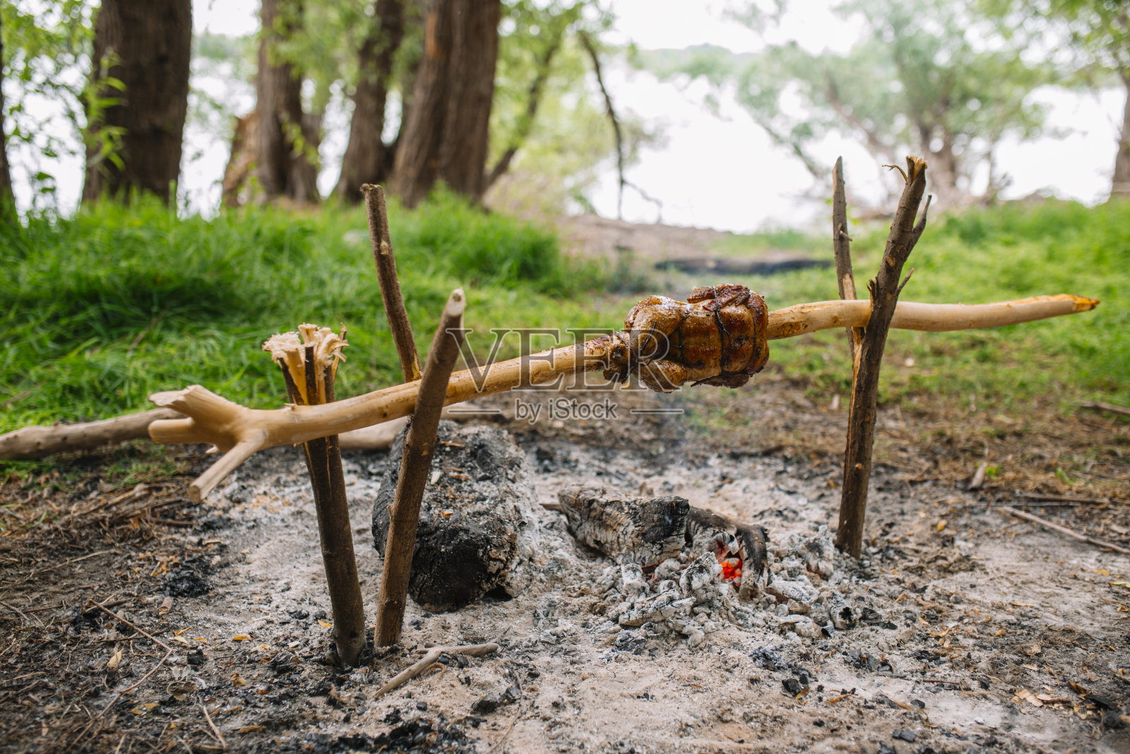 河边的传统烤鸡照片摄影图片