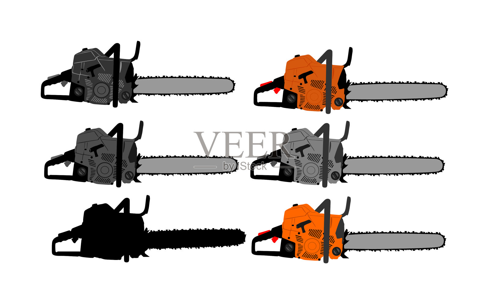 电锯集合孤立在白色背景上插画图片素材