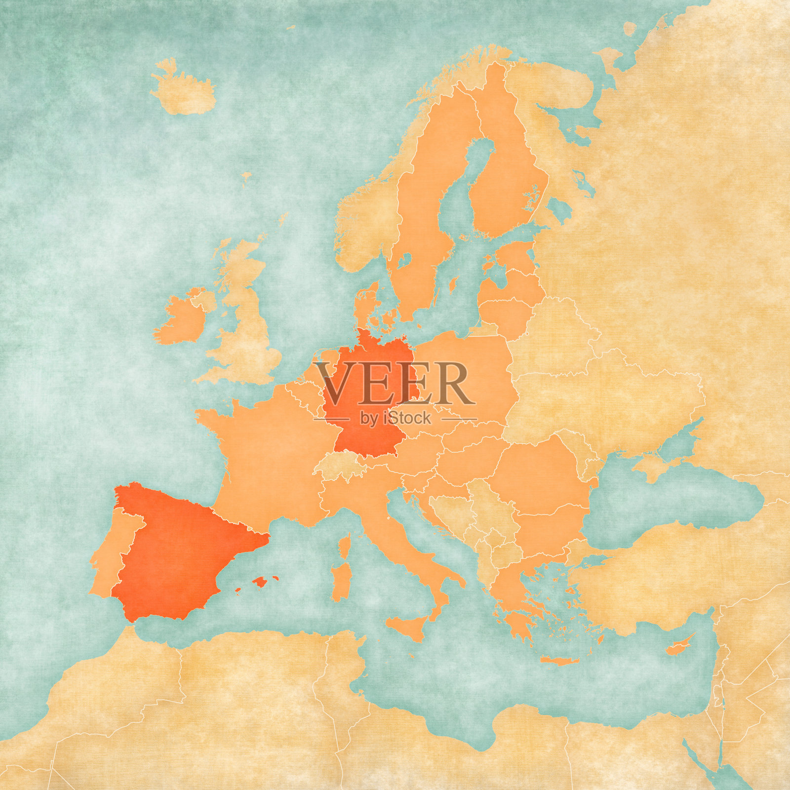 欧盟地图-德国和西班牙插画图片素材