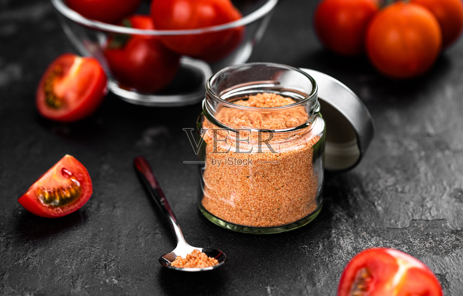 番茄粉部分(特写;选择性聚焦)照片摄影图片