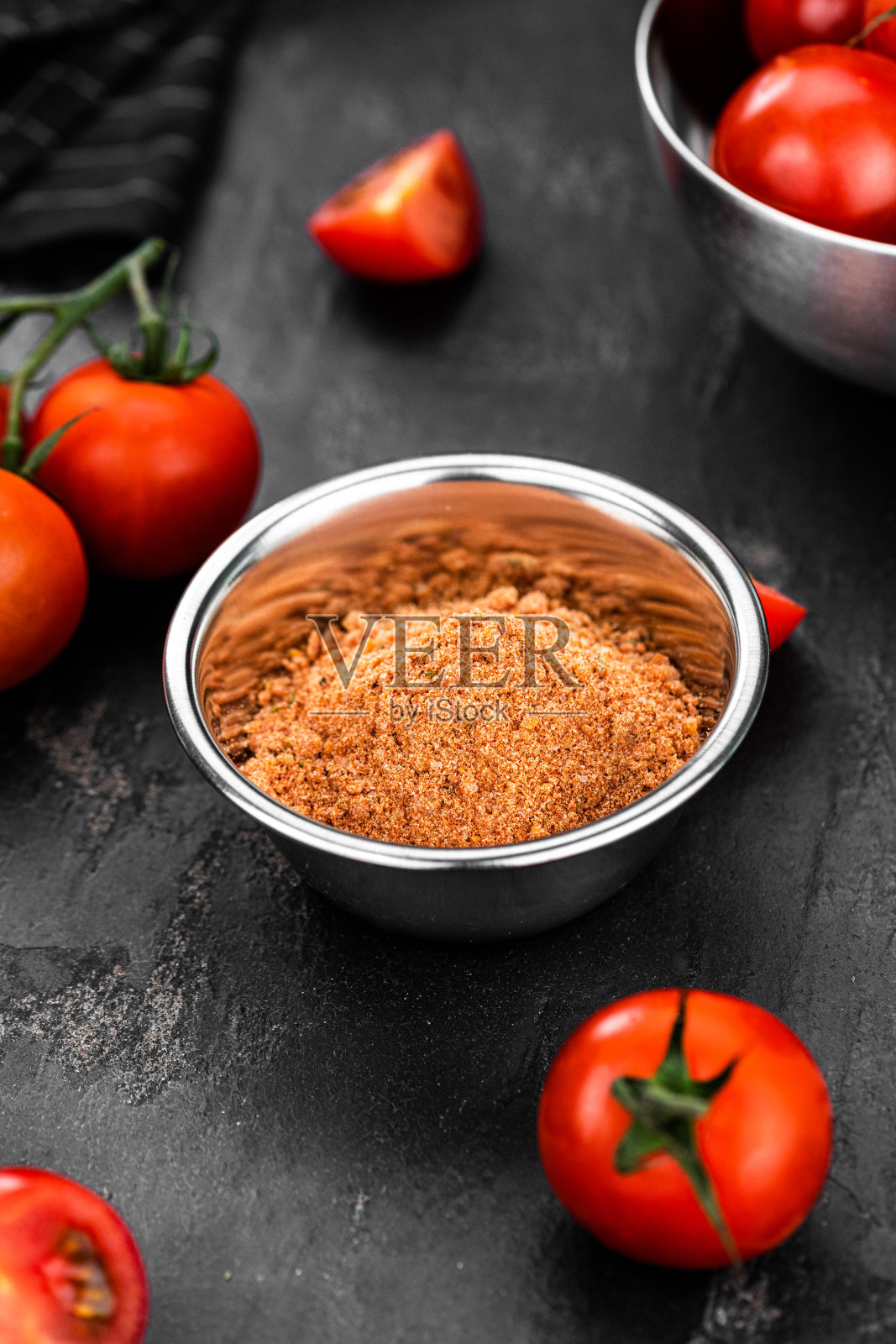 番茄粉(特写;选择性焦点)在vintage背景照片摄影图片