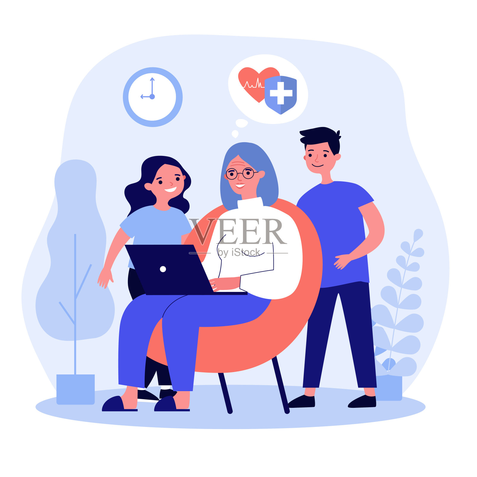 奶奶和孩子们在阅读心脏病学的资料插画图片素材