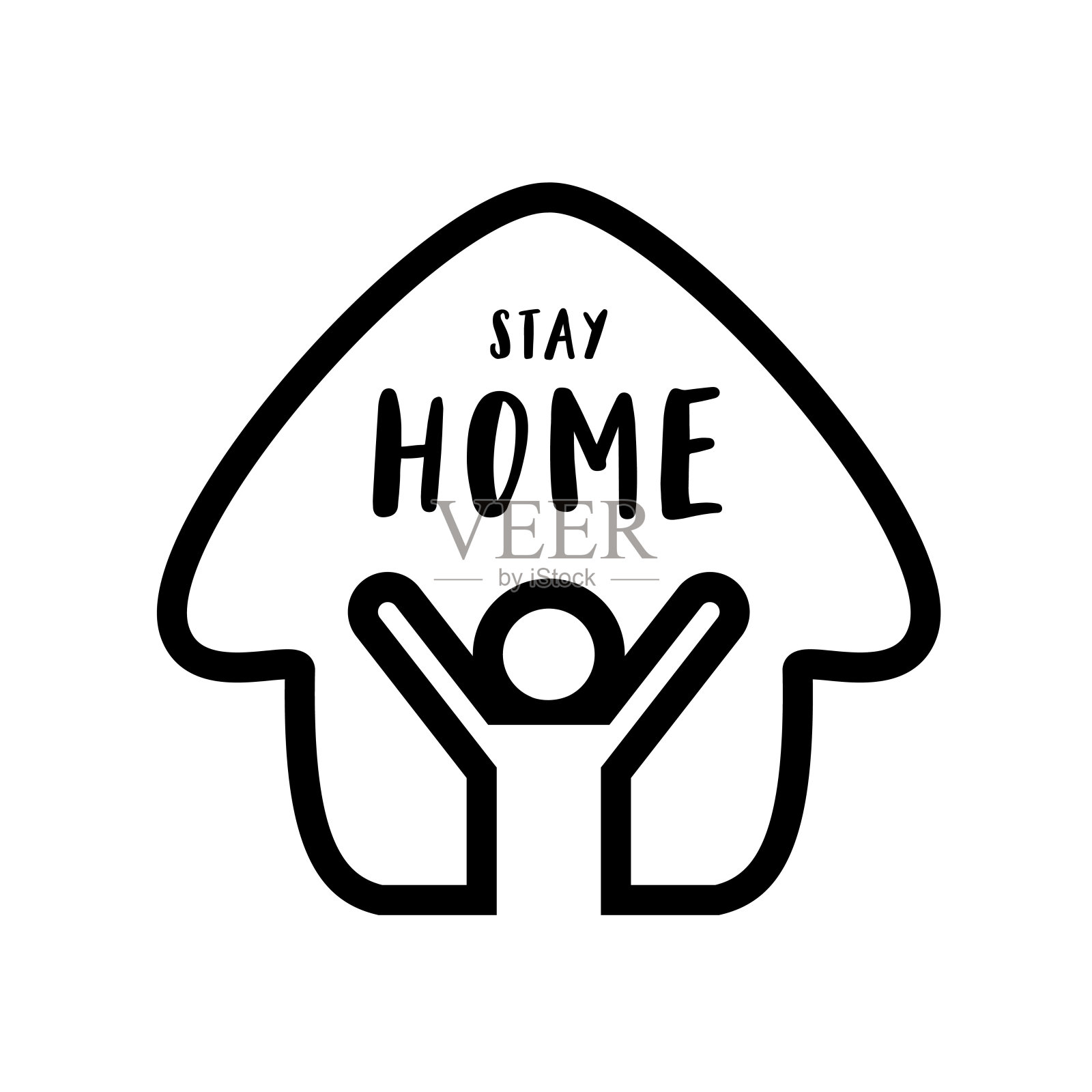 呆在家里，保持安全的观念。冠状病毒Covid-19，检疫符号。插画图片素材