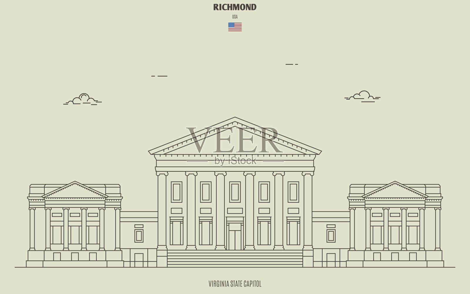 弗吉尼亚州首府里士满，美国。具有里程碑意义的图标插画图片素材