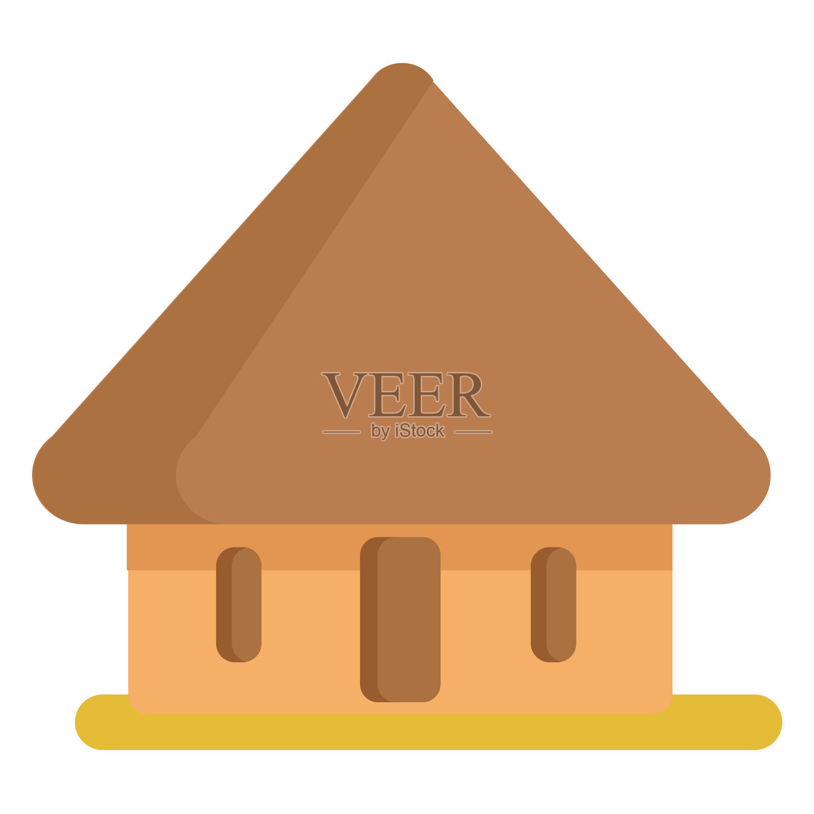 非洲稻草小屋，棕色，孤立在白色上插画图片素材