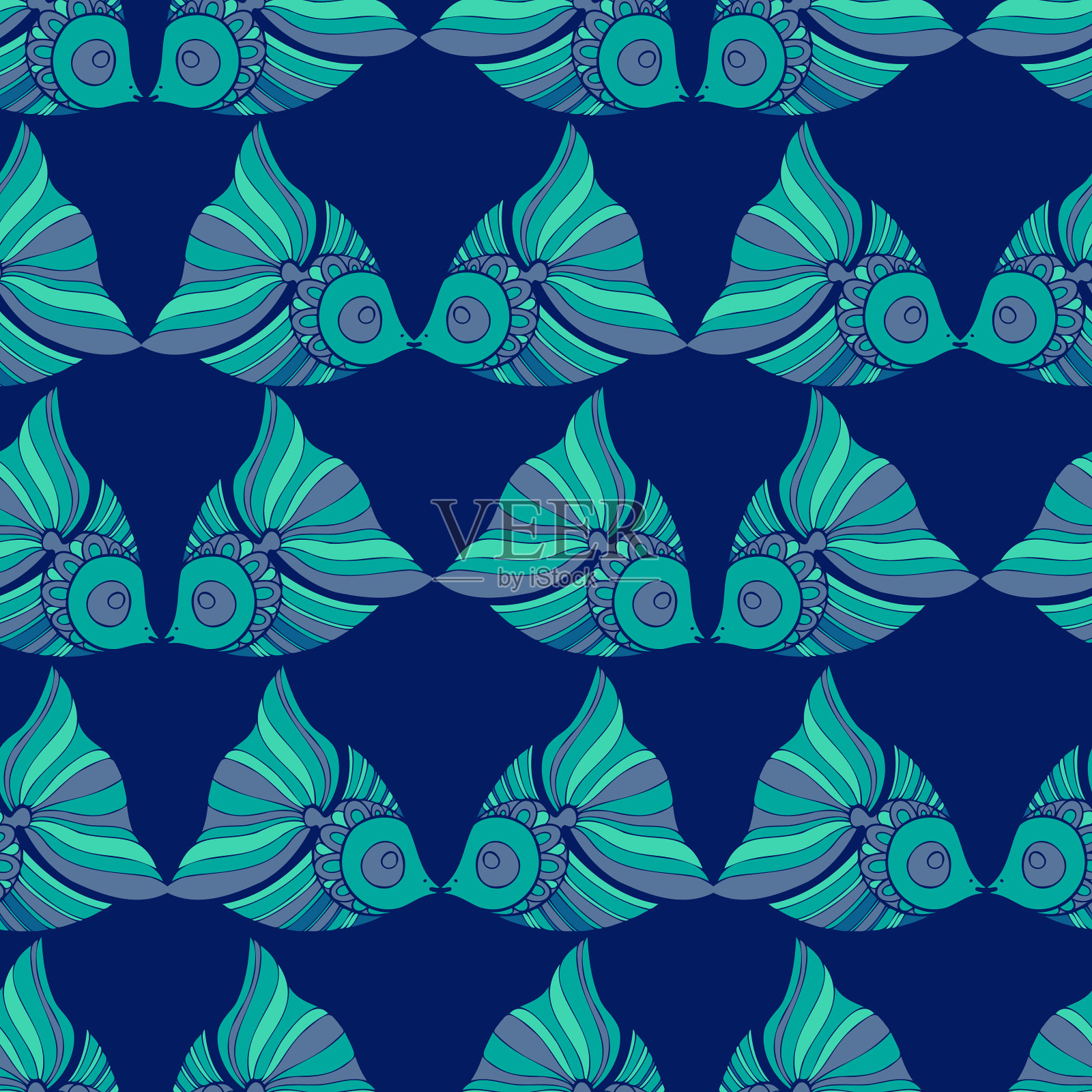 无缝图案设计与装饰鱼内衬插画图片素材