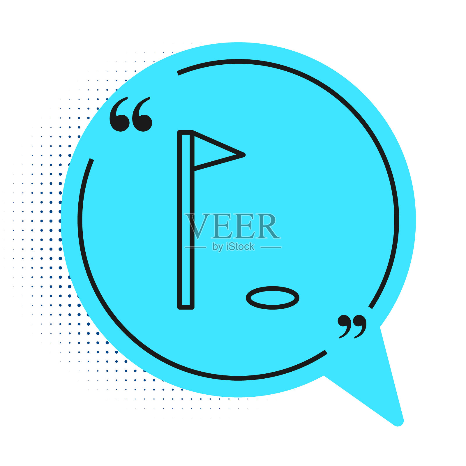 黑线高尔夫旗帜图标孤立在白色背景。高尔夫球器材或配件蓝色语音气泡符号。矢量图图标素材