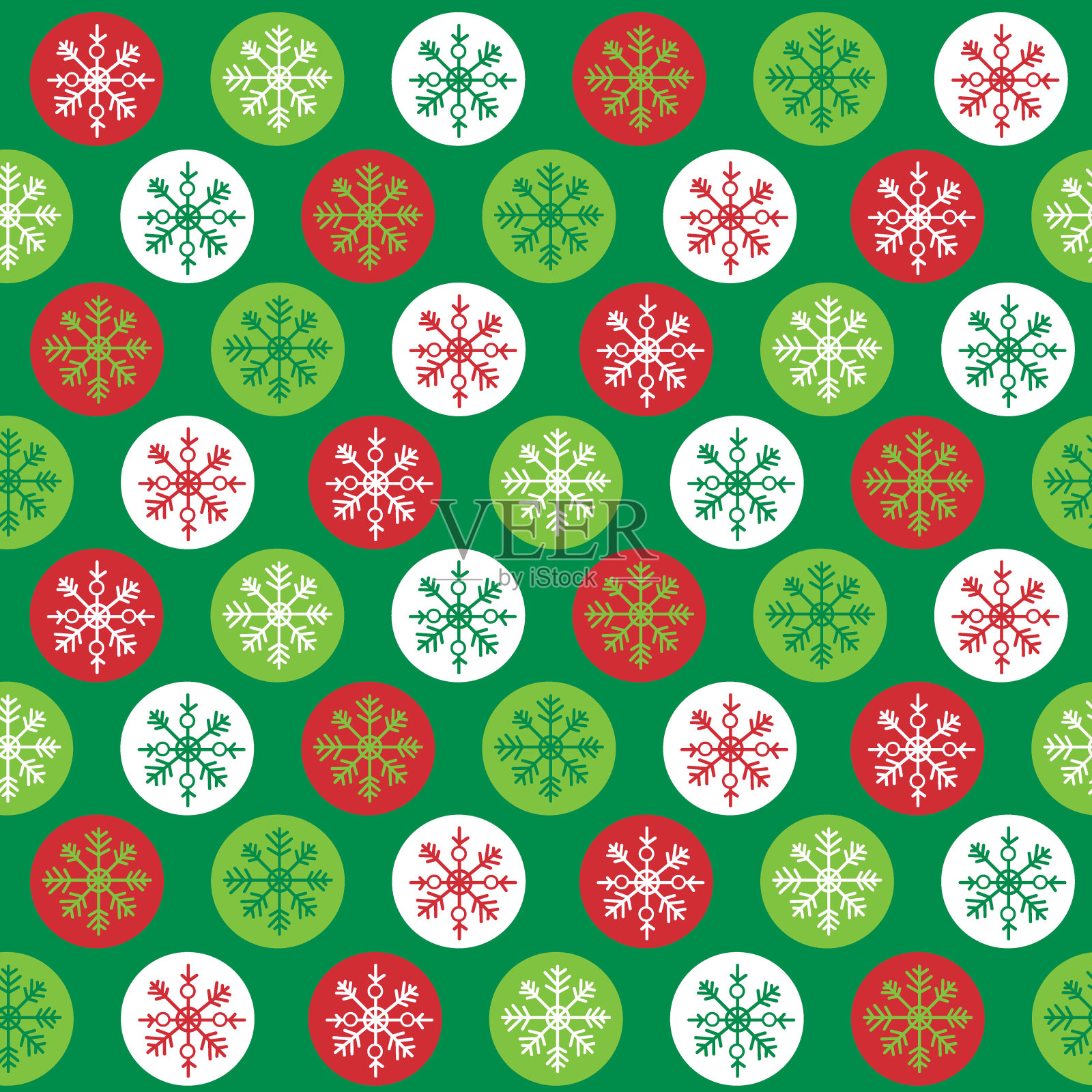 无缝的雪花，红色和绿色插画图片素材