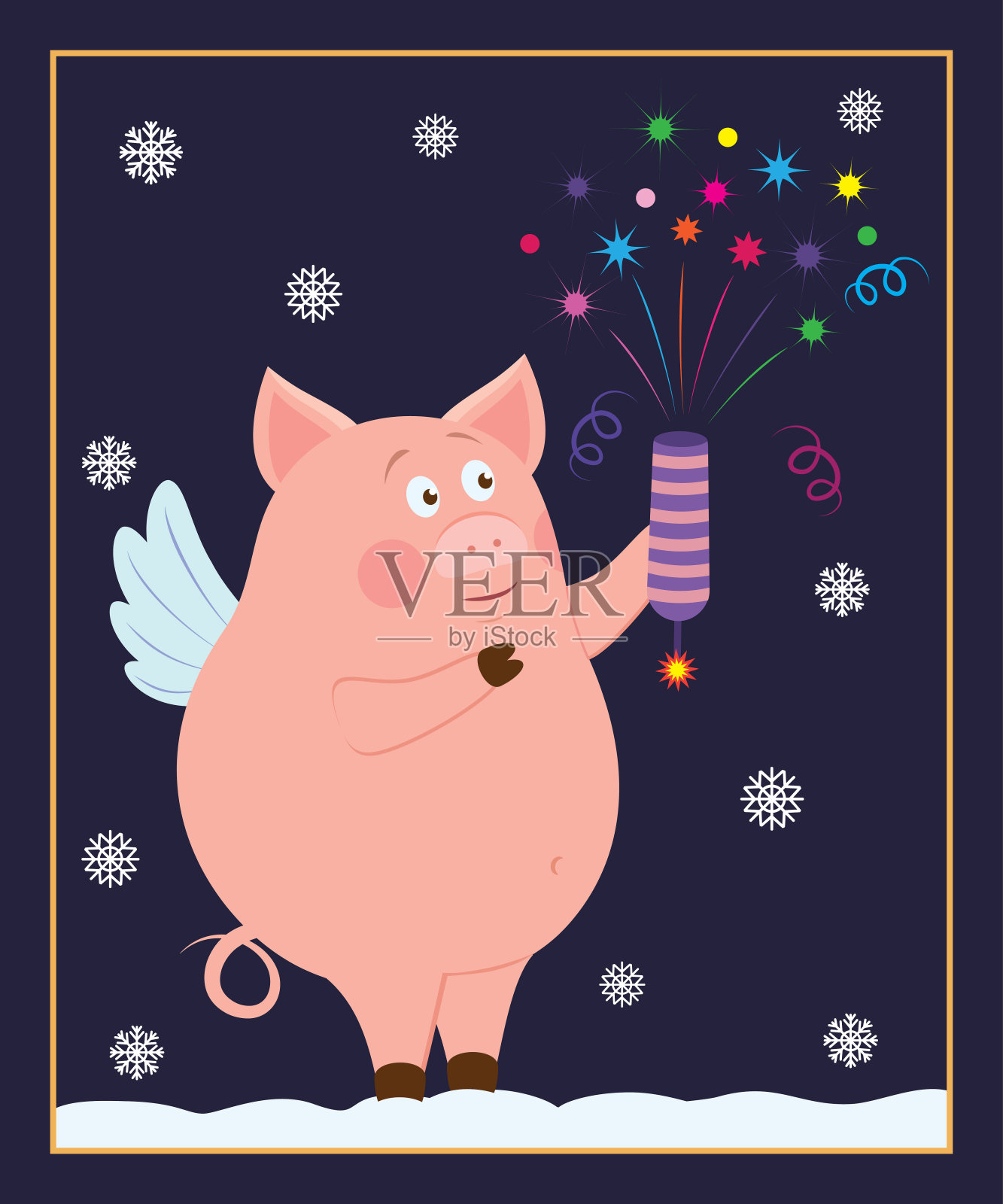 新年贺卡和一只小猪插画图片素材