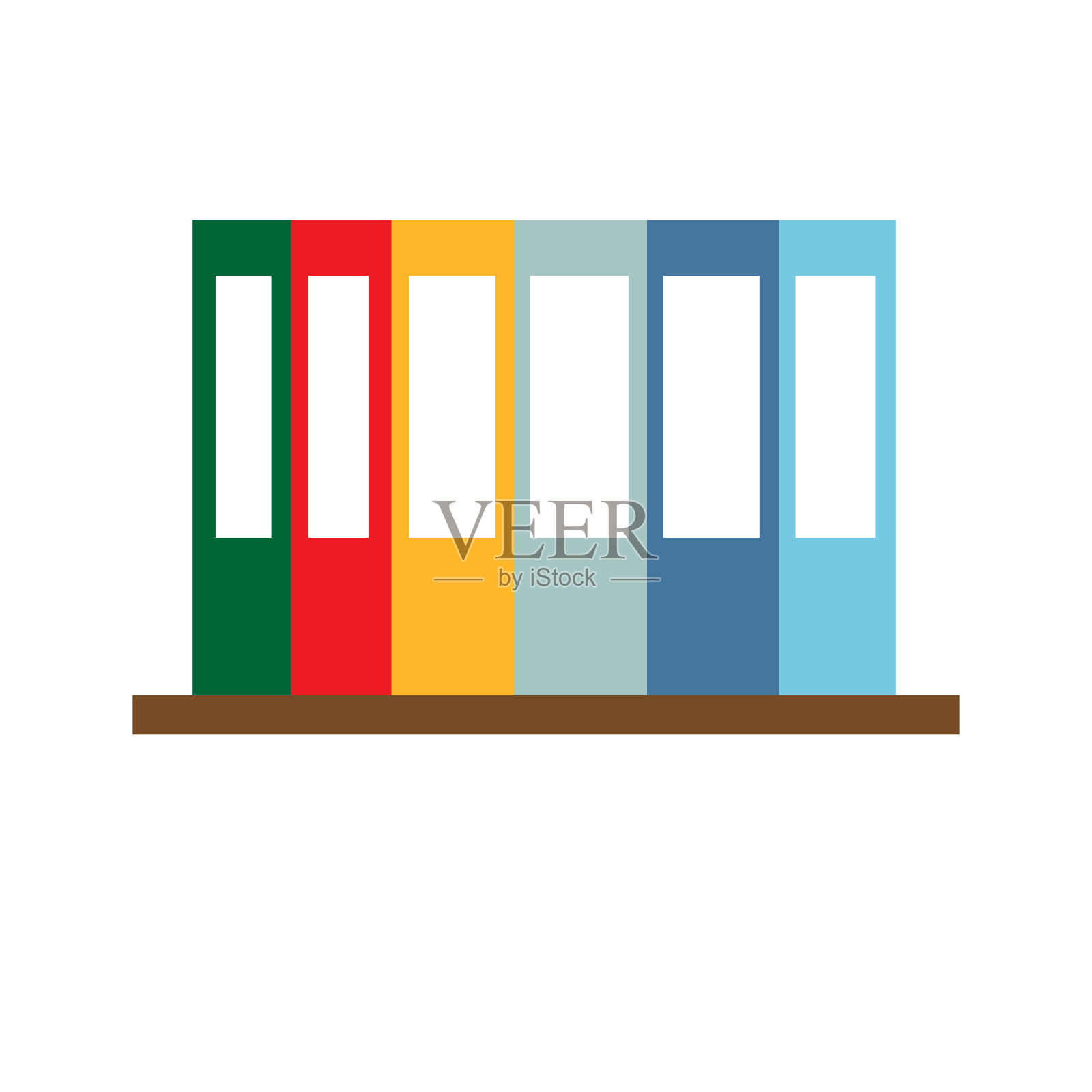 书架上有各种颜色的工作文件夹。孤立矢量插图上的白色背景。插画图片素材