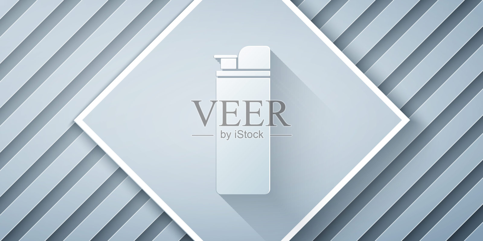 剪纸打火机图标孤立在灰色背景。纸艺术风格。矢量图插画图片素材