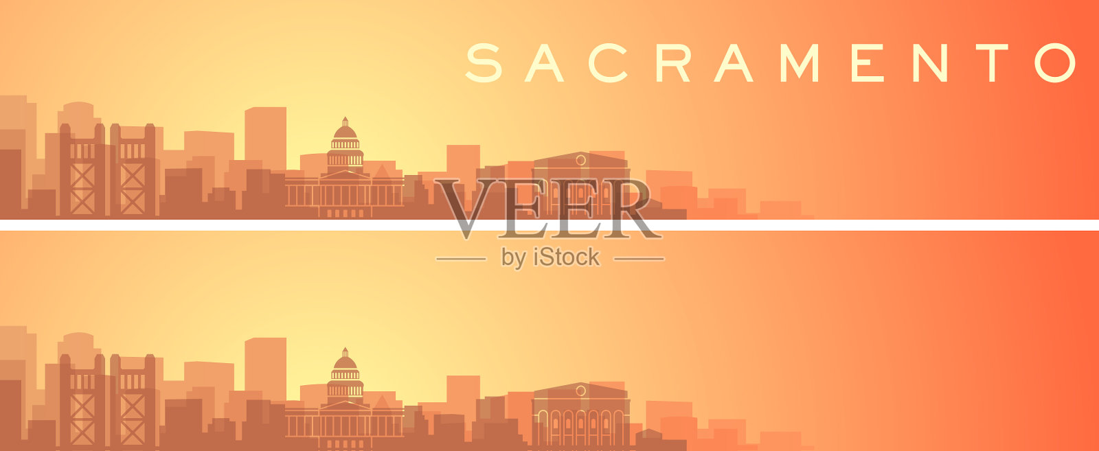 萨克拉门托美丽的天际线风景横幅插画图片素材