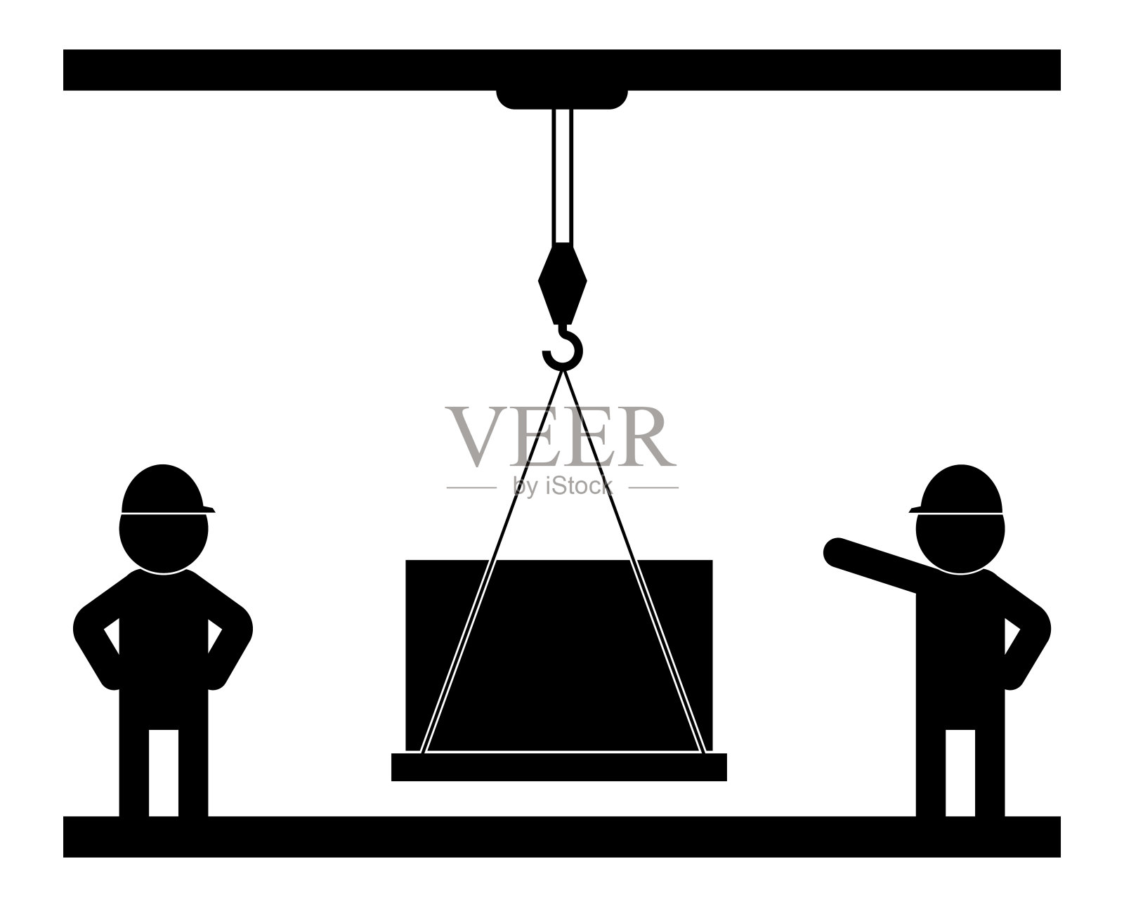 建筑工人监督起重机工作黑白插画插画图片素材