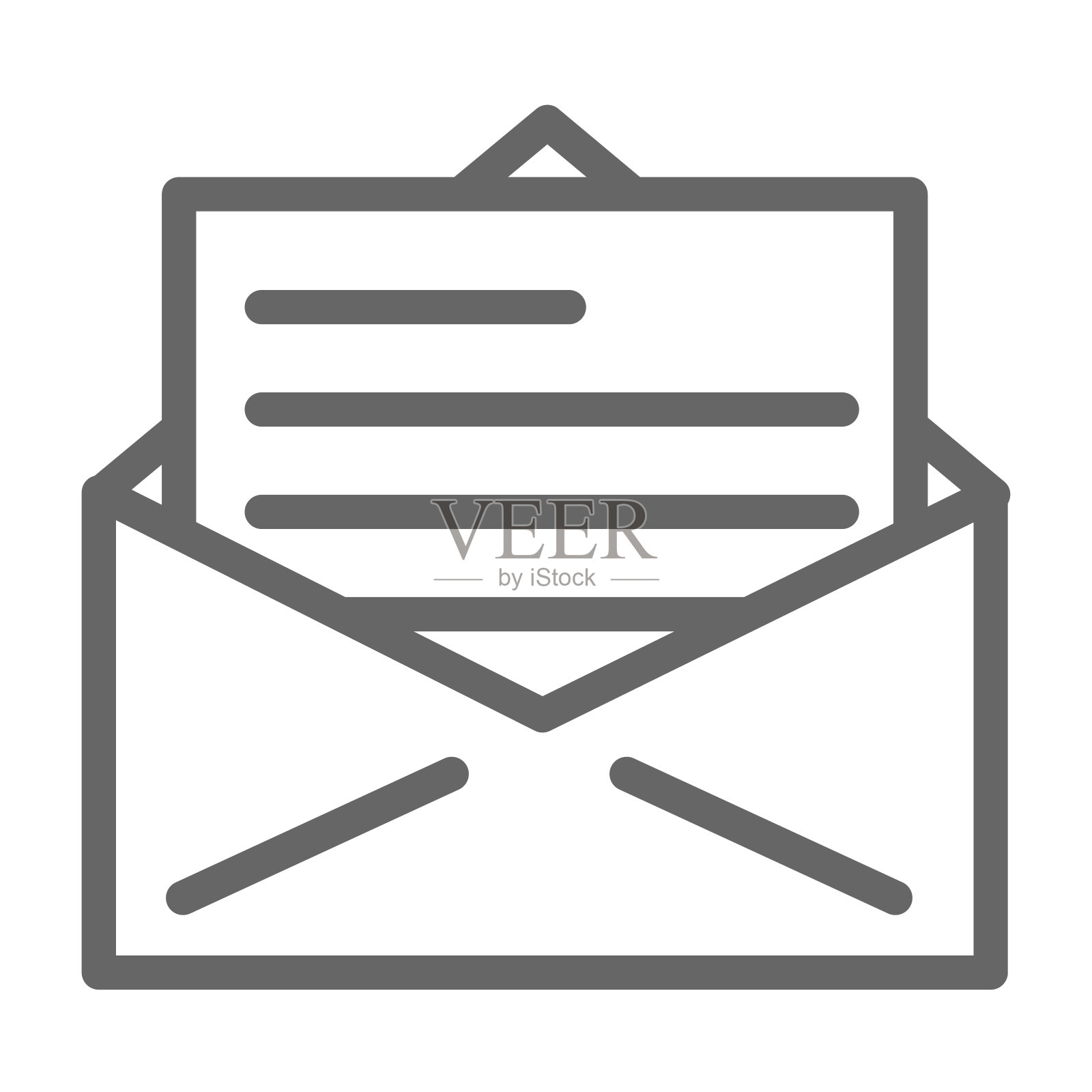 信线图标，交付符号，接收邮件信封矢量标志在白色背景，打开信在信封图标在轮廓风格的移动概念和网页设计。矢量图形。插画图片素材