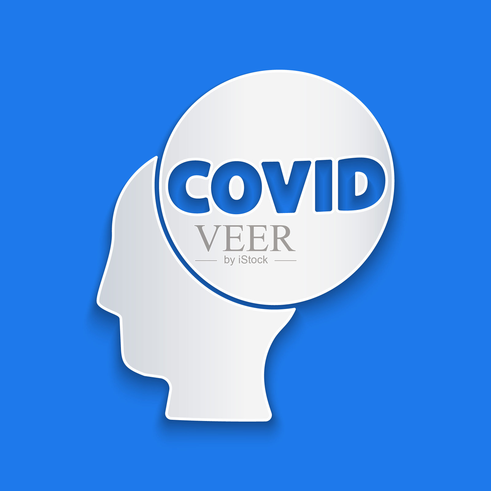 纸切割冠状病毒covid-19图标孤立在蓝色背景上。细菌和细菌，细胞癌，微生物，真菌。纸艺术风格。矢量图插画图片素材