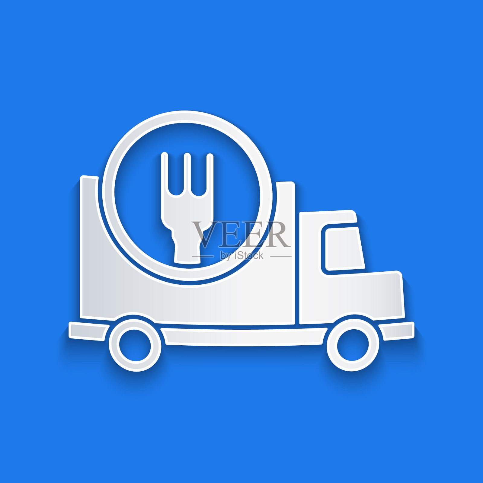 剪纸快速24小时递送由汽车图标隔离在蓝色背景。纸艺术风格。矢量图插画图片素材