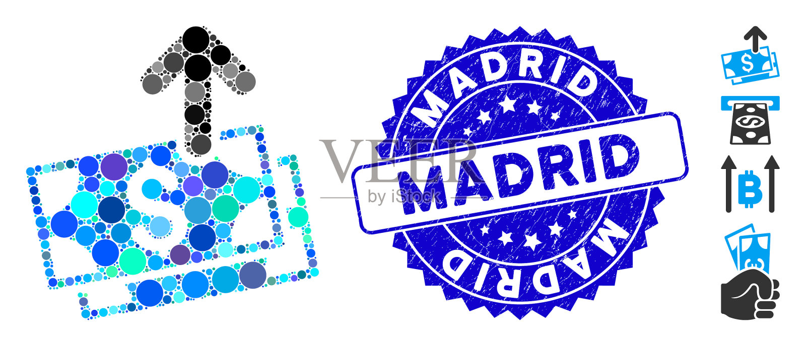 马赛克送纸币图标与纹理马德里插画图片素材