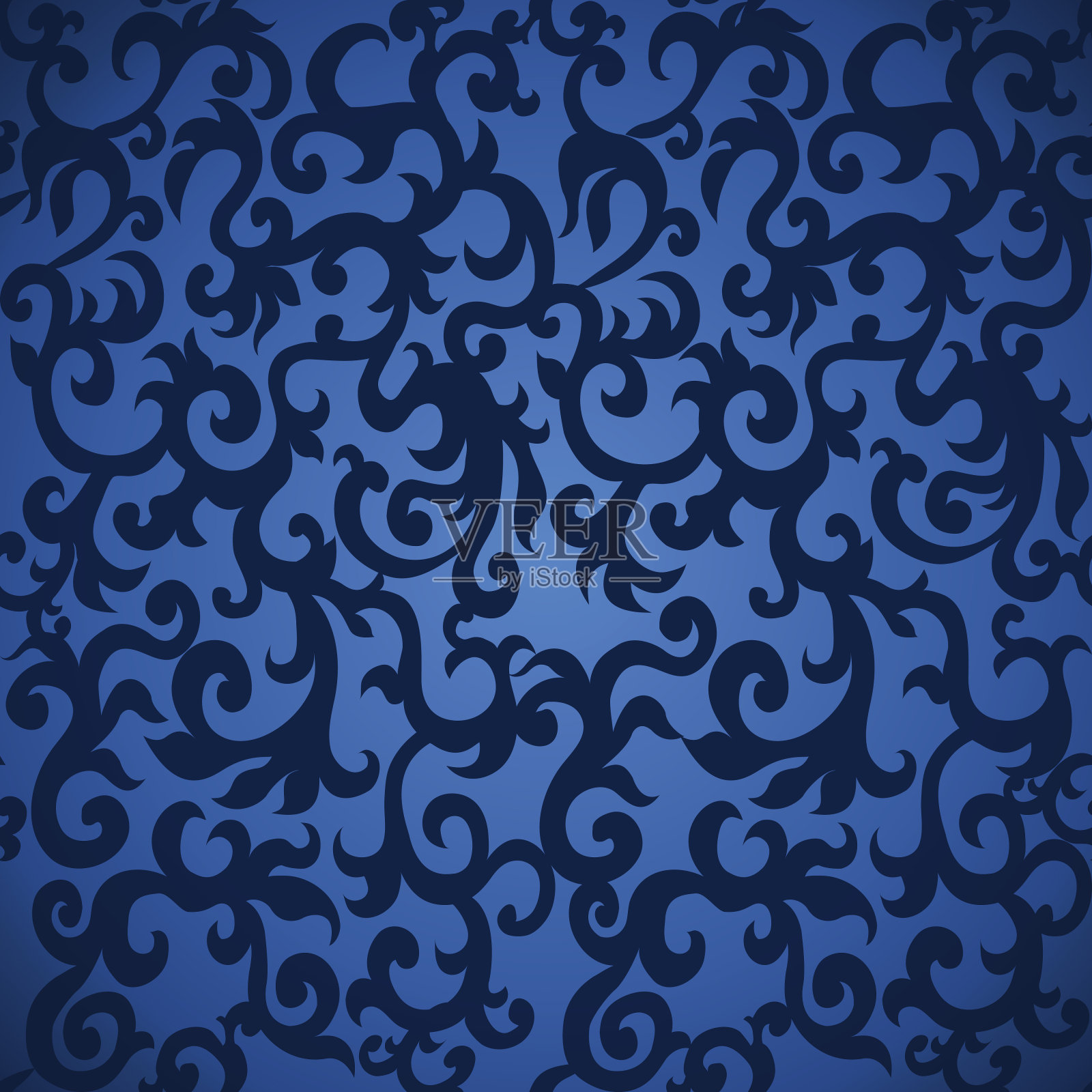 大马士革金无缝背景。金银丝东方豪华饰品。装饰蓝色图案的马赛克民族风格。插画图片素材