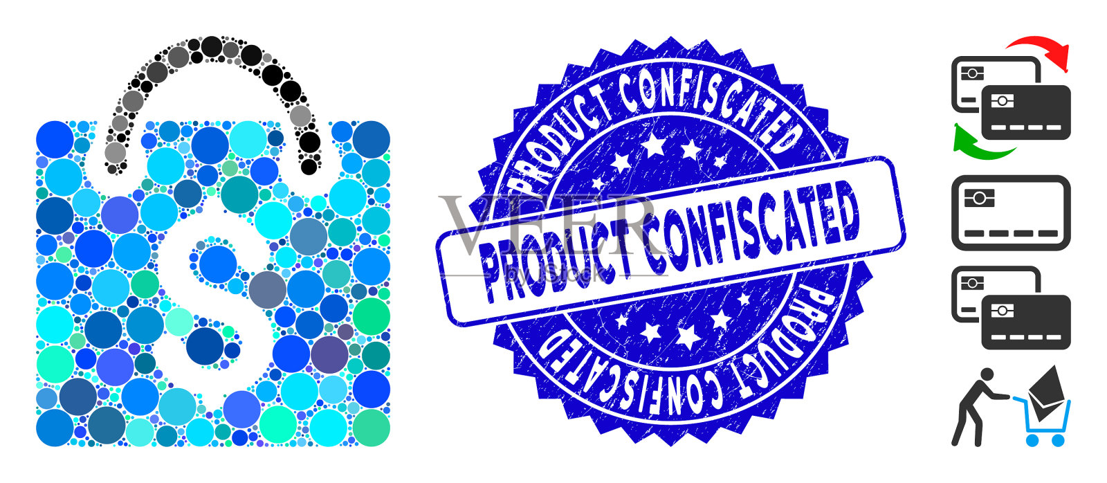 拼贴购物袋图标与纹理产品插画图片素材