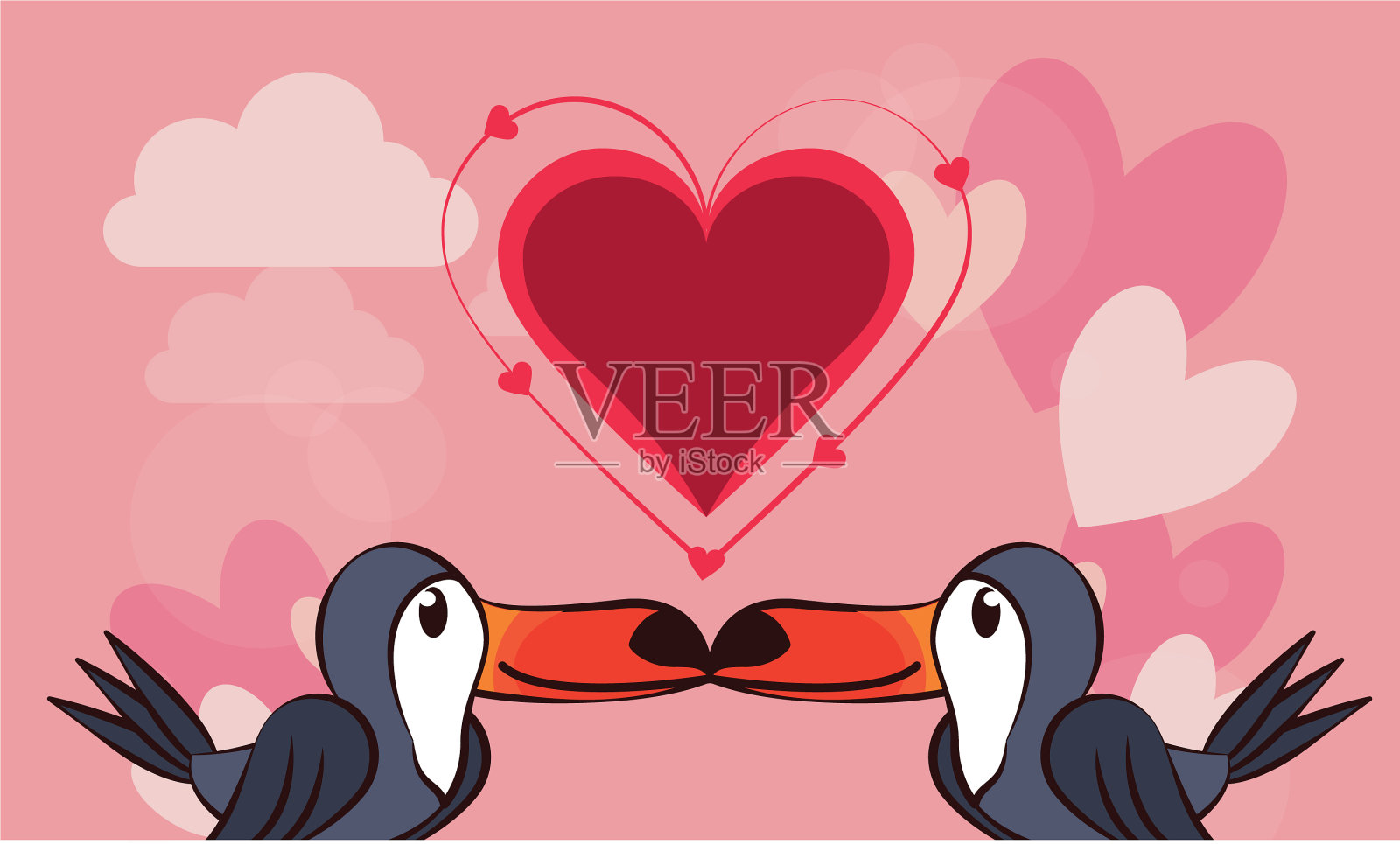 可爱的巨嘴鸟情侣情人节贺卡插画图片素材