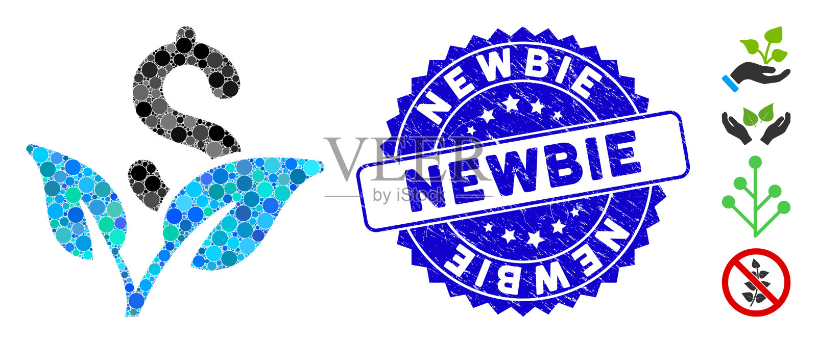 马赛克创业萌芽图标与垃圾摇滚新人插画图片素材