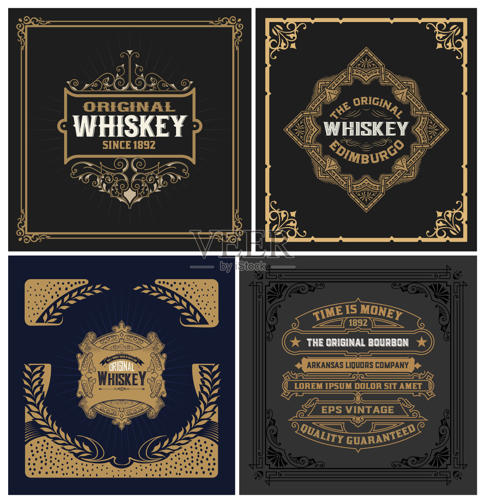 一套四款复古标签。向量的分层插画图片素材