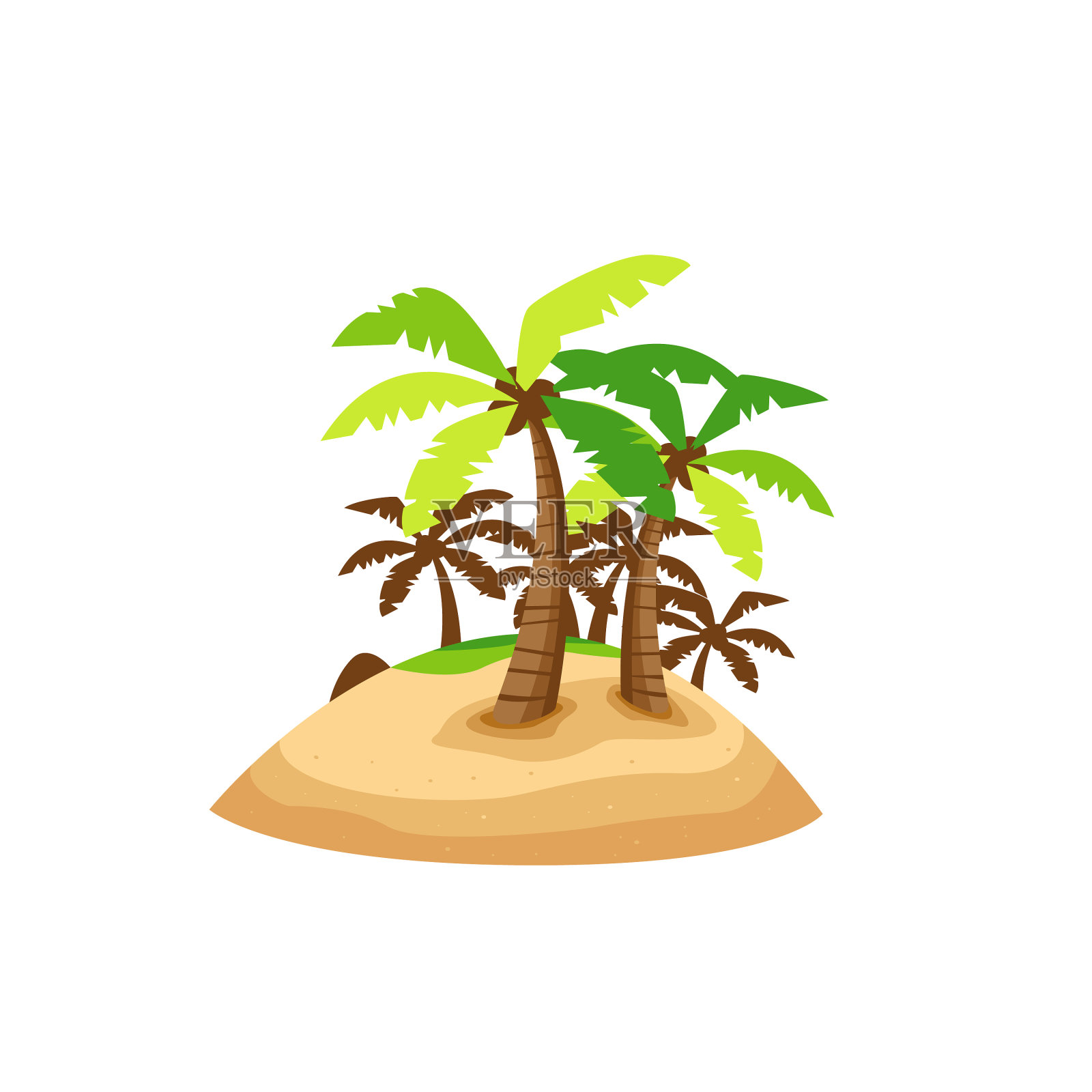 有椰子树和绿草的孤岛设计元素图片