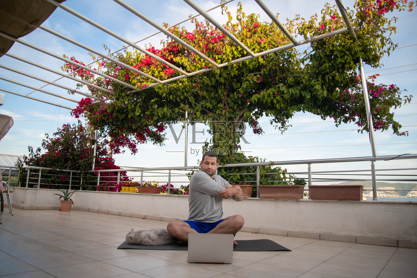 上在线体育课的男人照片摄影图片