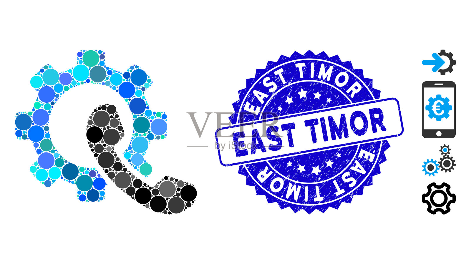 拼贴手机配置图标与grunge东插画图片素材