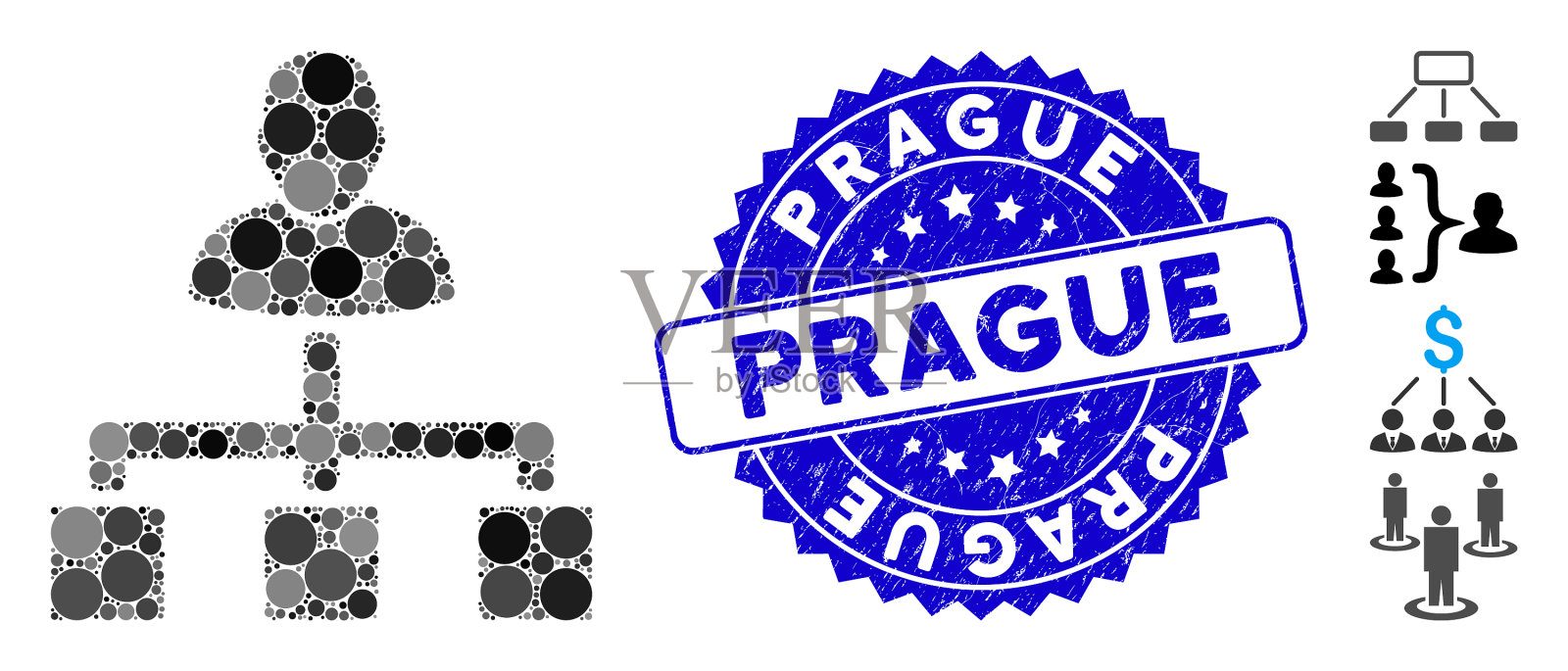 拼贴用户层次图标与垃圾布拉格插画图片素材